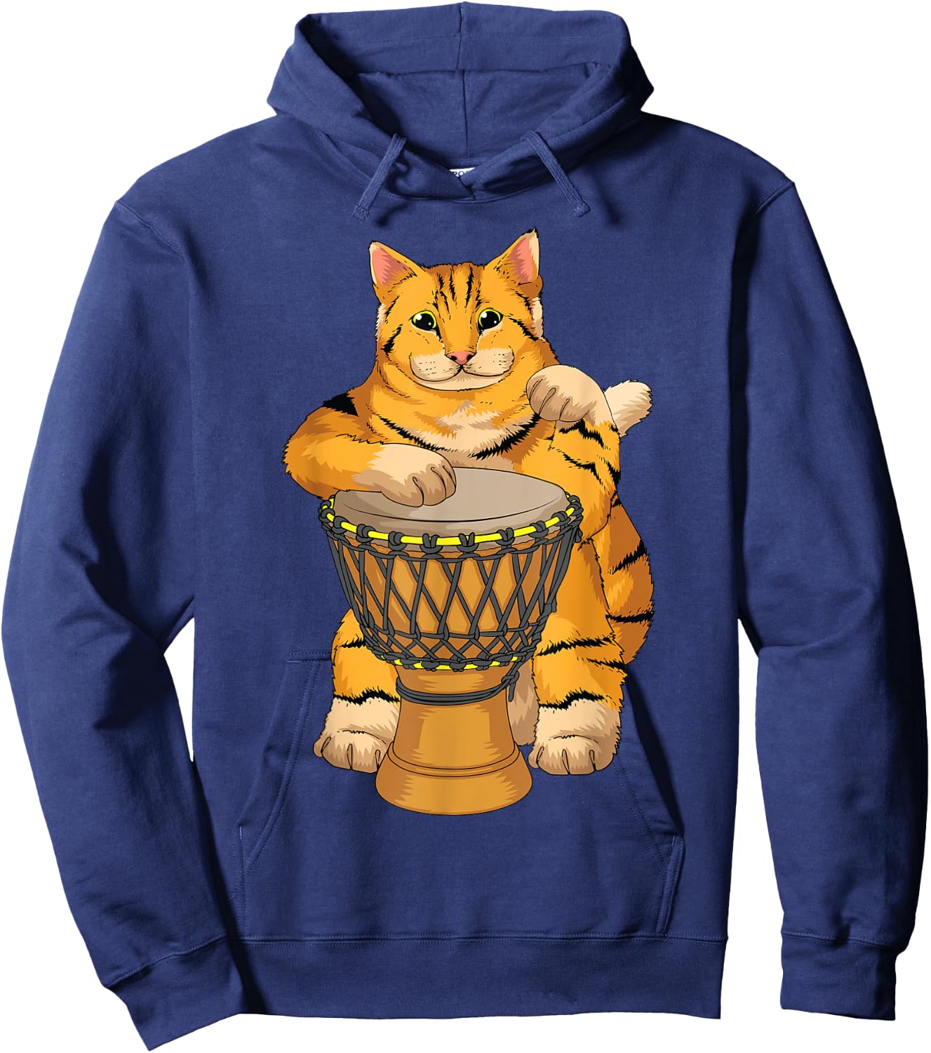 Funny Cat Playing Djembe Gift | Cute Kitten Musician Fan Hoodie - Hoodie | Navy