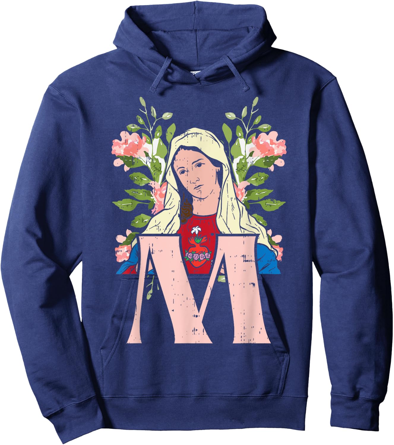 M Mary Virgin Sacred Heart Jesus Religious Catholic Gift Hoodie - Hoodie | Navy