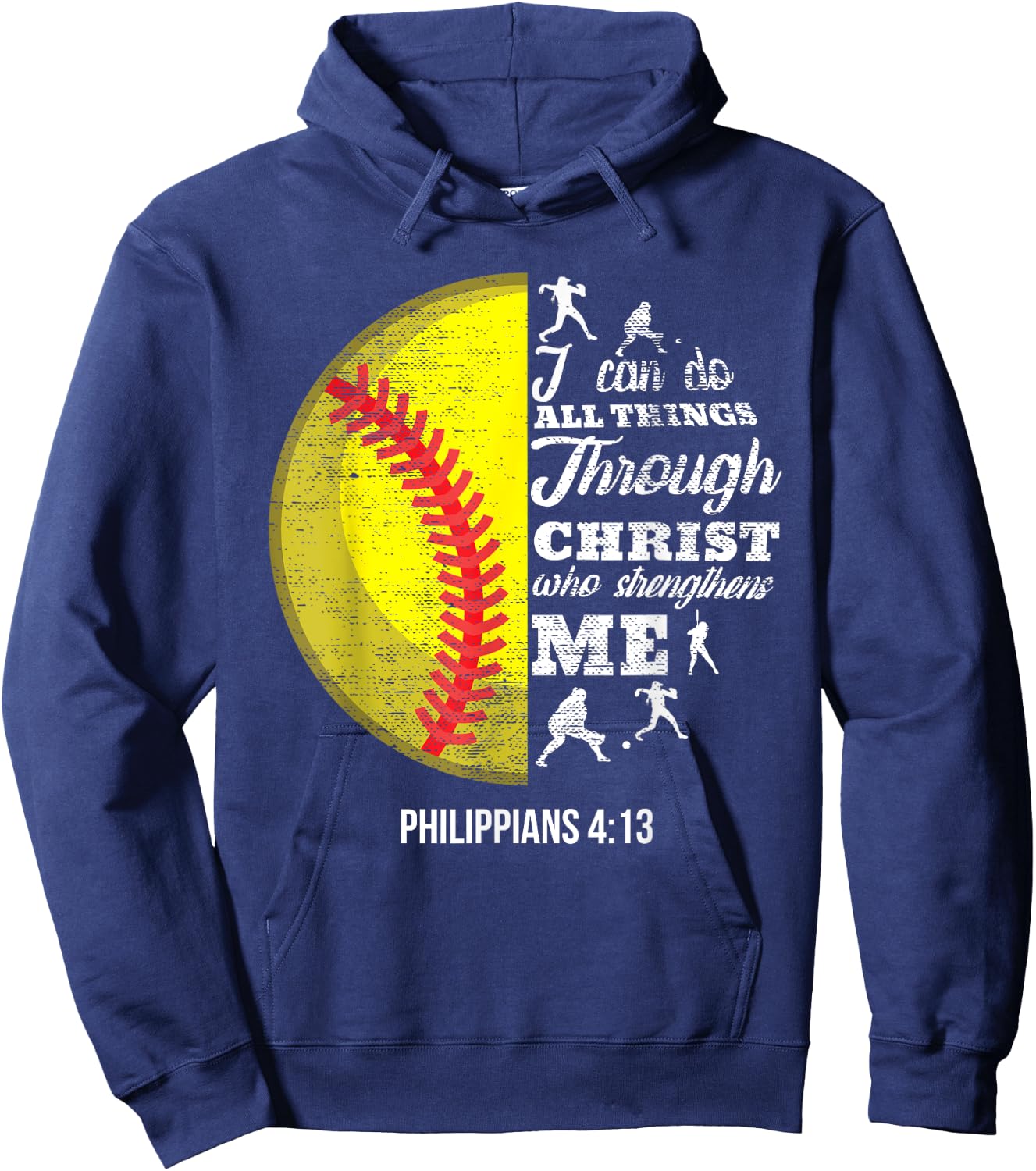 Philippians 4:13 Christian Softball Funny Bible Verse Gift Hoodie - Hoodie | Navy