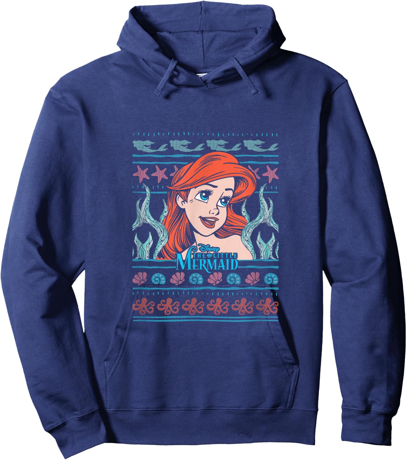 Disney Christmas The Little Mermaid Ariel Ugly Sweater Hoodie - Hoodie | Navy