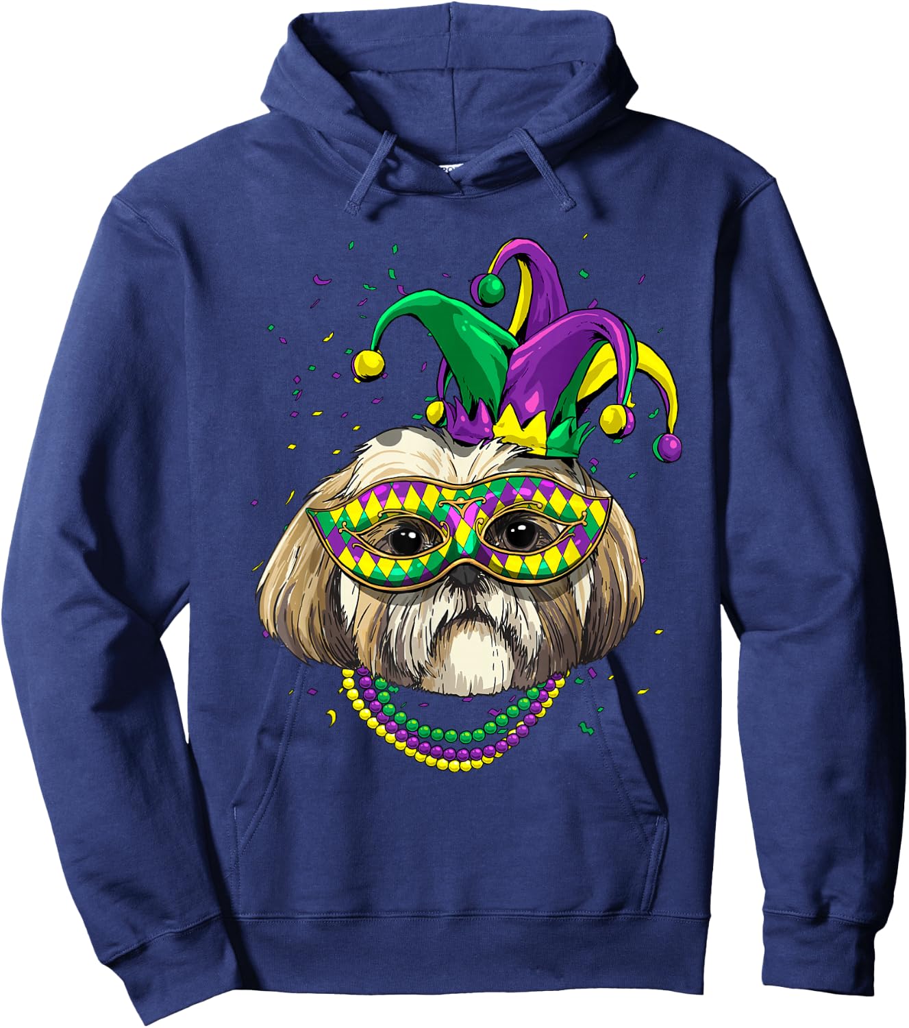 Shih Tzu Dog Lover Cute Mardi Gras Carnival Jester Hoodie - Hoodie | Navy