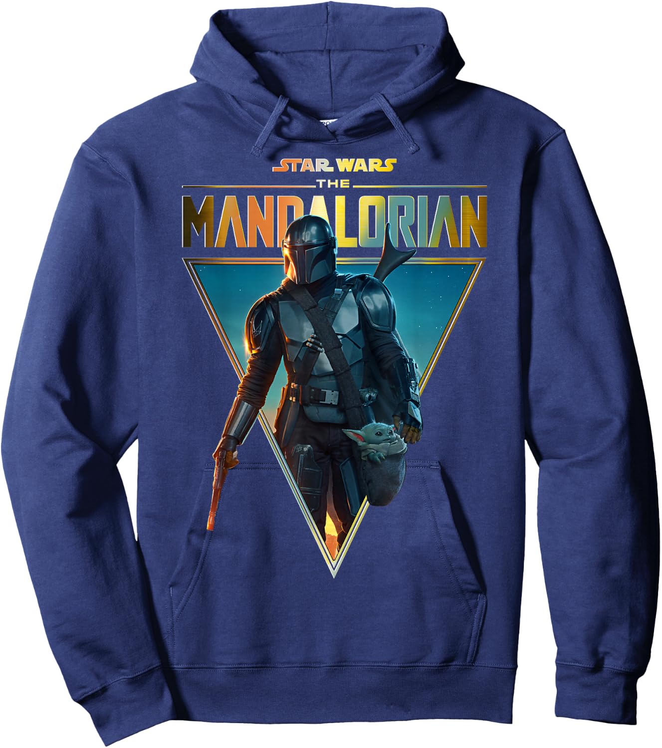 Star Wars The Mandalorian & The Child Golden Logo Portrait Hoodie - Hoodie | Navy