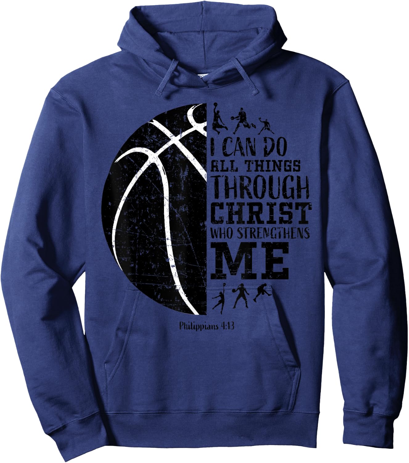 Christian Basketball Shirts Kids Boys Girls Philippians 4 13 Hoodie - Hoodie | Navy