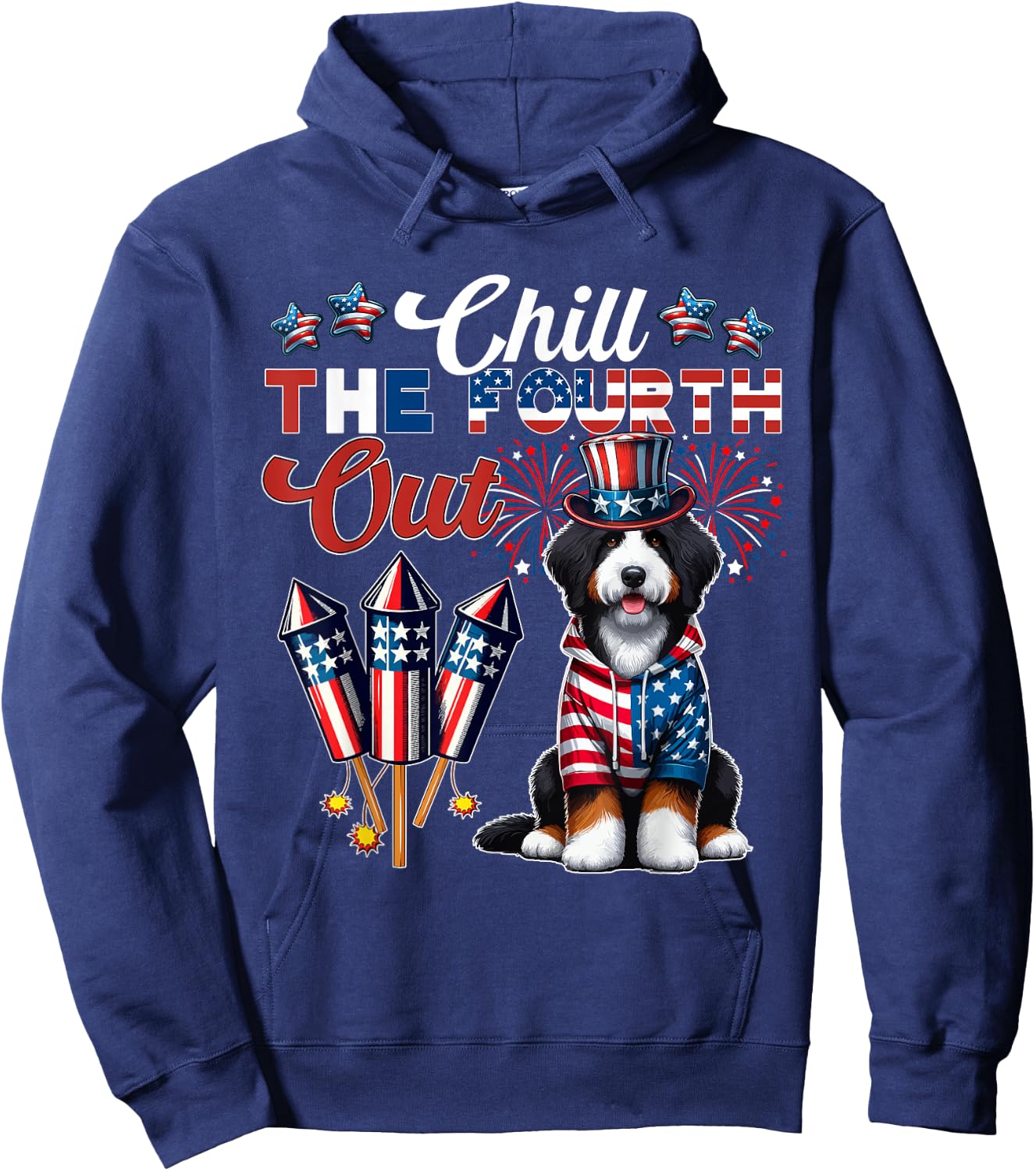 Chill The Fourth Out Costume 4th Of July Cute Bernedoodle Hoodie - Hoodie | Navy