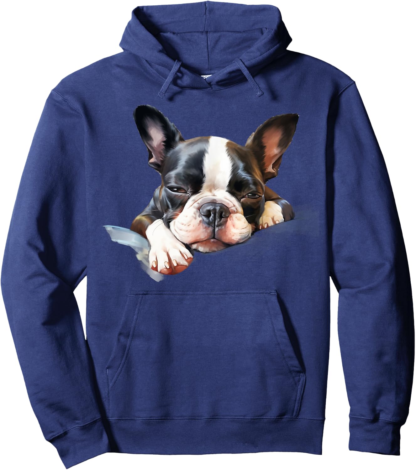 Colorful Sketch Oil Painting Of A Boston Terrier Dog Sleep Hoodie - Hoodie | Navy