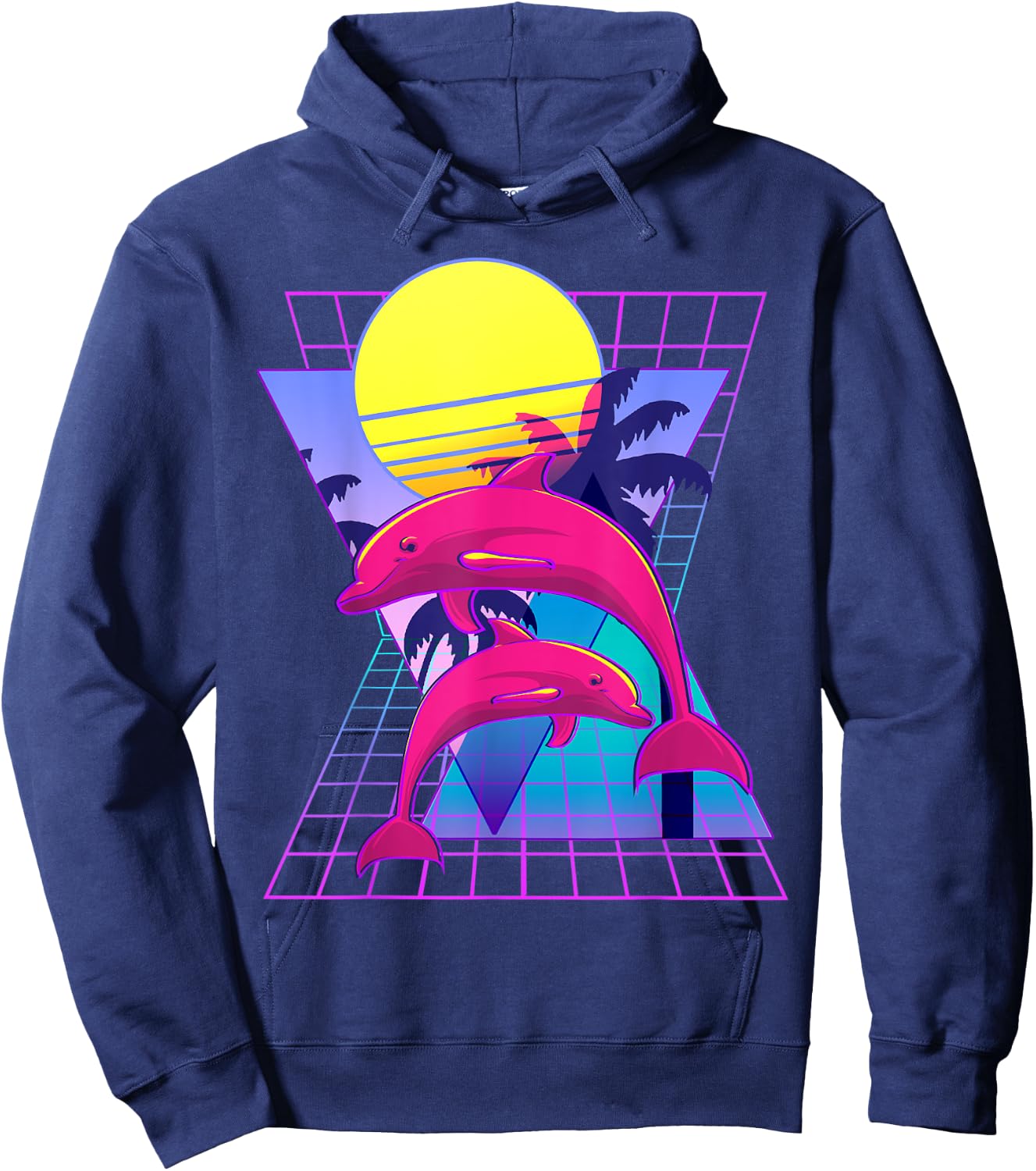 Vaporwave Dolphins Retro 80s Aesthetic Hoodie - Hoodie | Navy