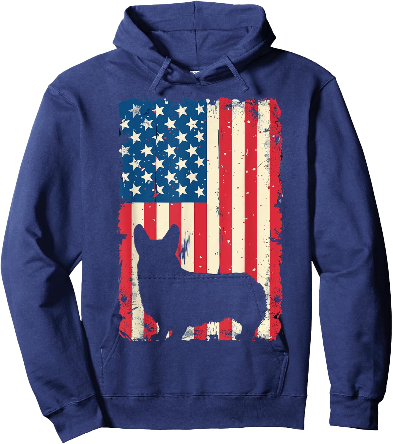 Patriotic Corgi Dog Lover 4th of July USA American Flag Hoodie - Hoodie | Navy