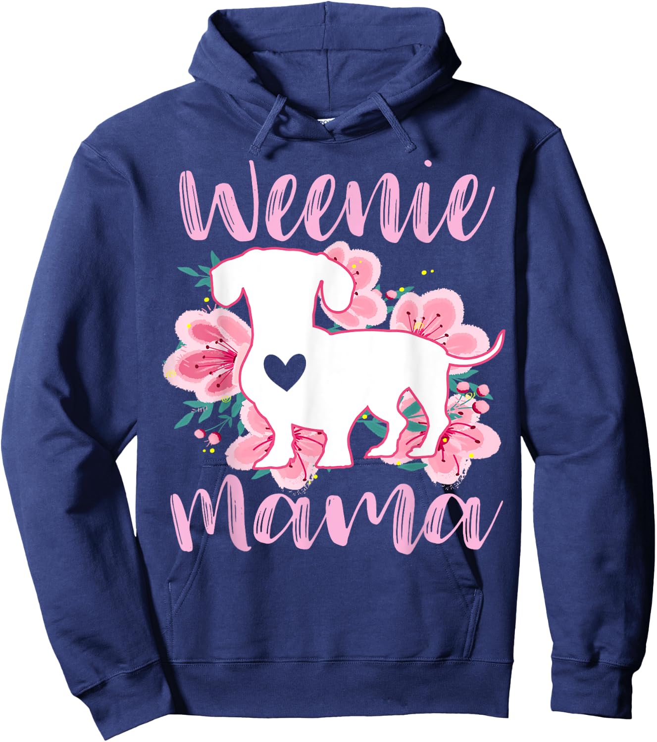 Dachshund Mama Wiener Dog Pink Flowers Cute Weenie Mom Hoodie - Hoodie | Navy