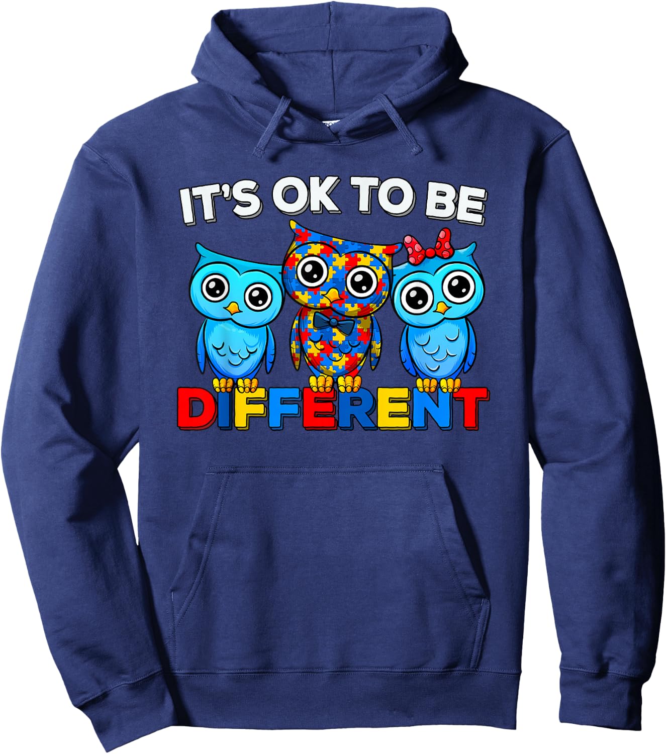 Support Autism Puzzle Autism Awareness Cute Owl Animal It's Ok To Be Different -Kids and Adults Black Hoodie - Hoodie | Navy