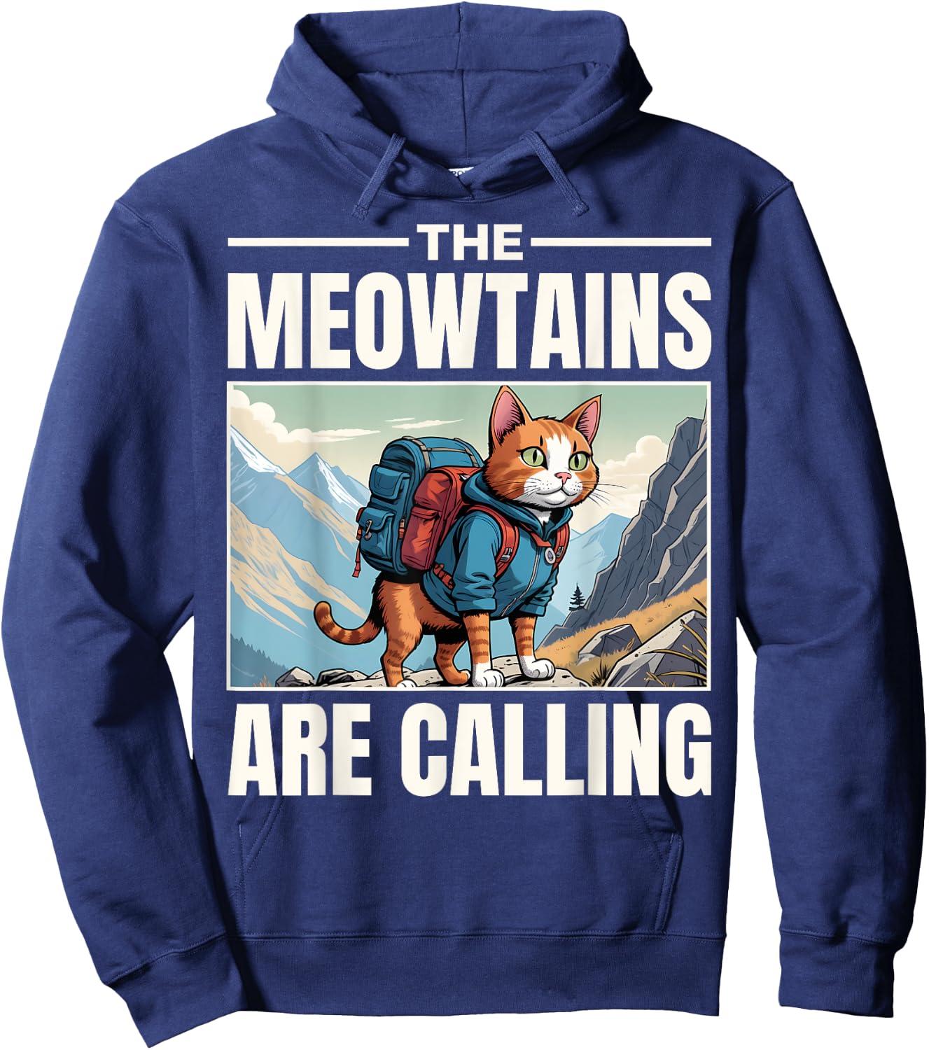 Funny Hiking Cat Mountain Lover Hiker Outdoors Hike Hoodie - Hoodie | Navy