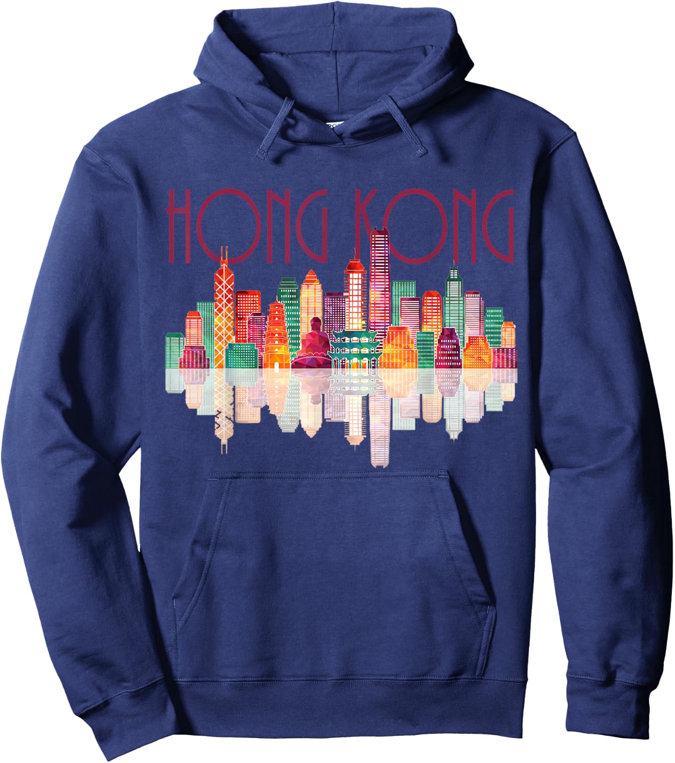 Hong Kong Travel Harbor Night City Line Hoodie - Hoodie | Navy