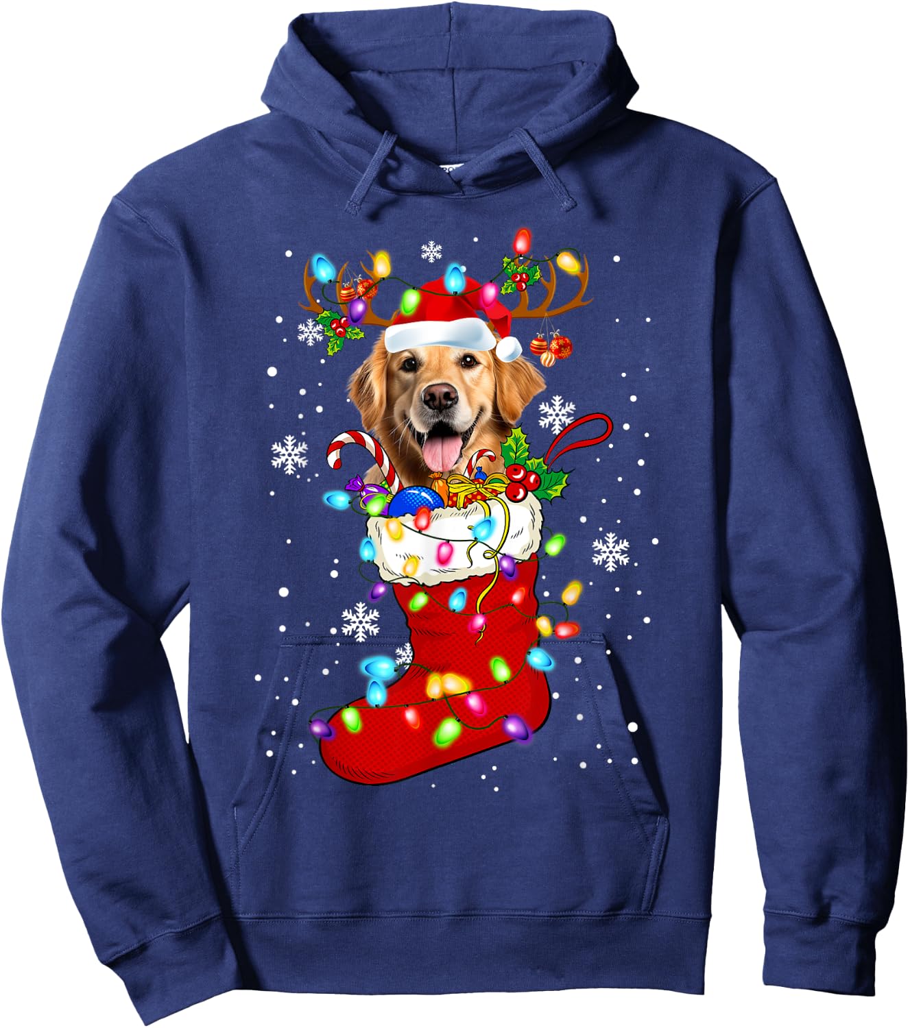 Santa Golden retriever In Christmas Socks Lover Kids Family Hoodie - Hoodie | Navy