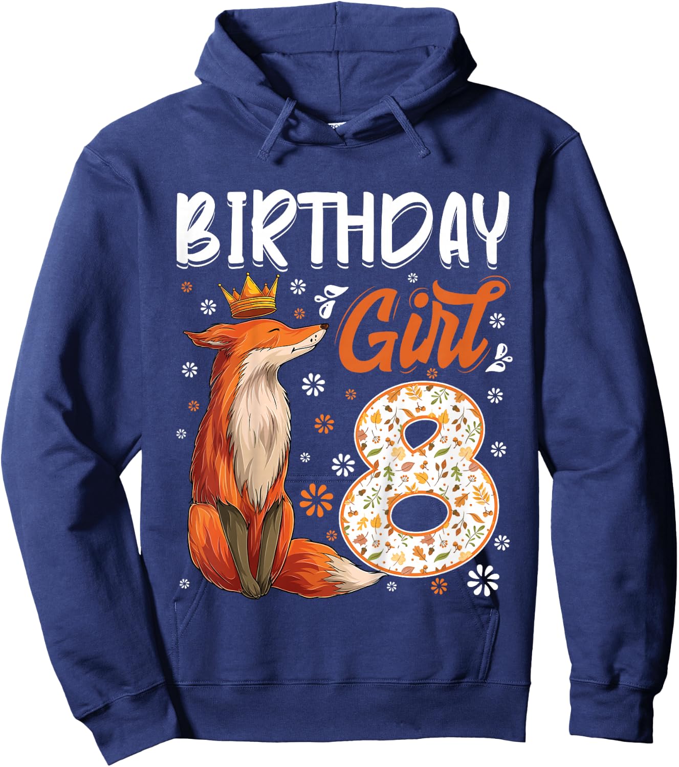 Kids Fox Animal Lovers 8th Birthday Girl Fox B-Day 8 Year Old Hoodie - Hoodie | Navy
