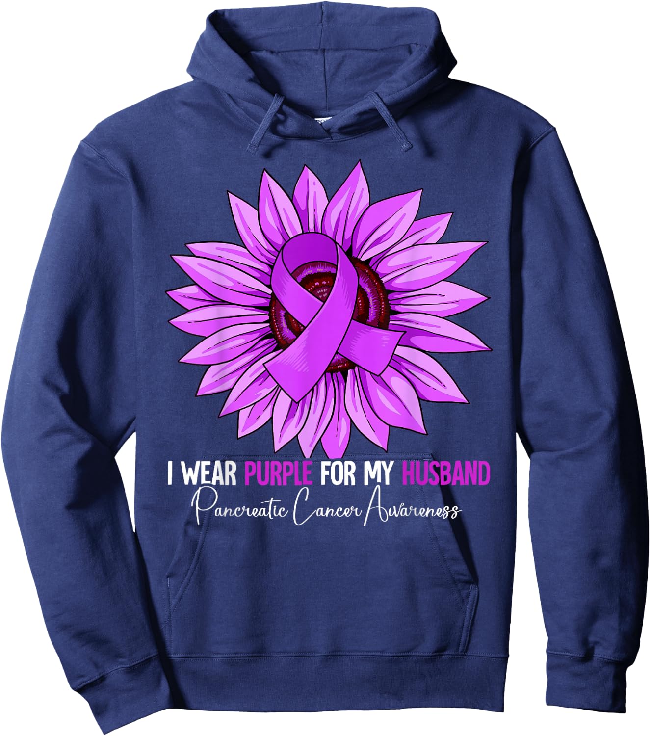 I Wear Purple For My Husband Pancreatic Cancer Awareness Hoodie - Hoodie | Navy