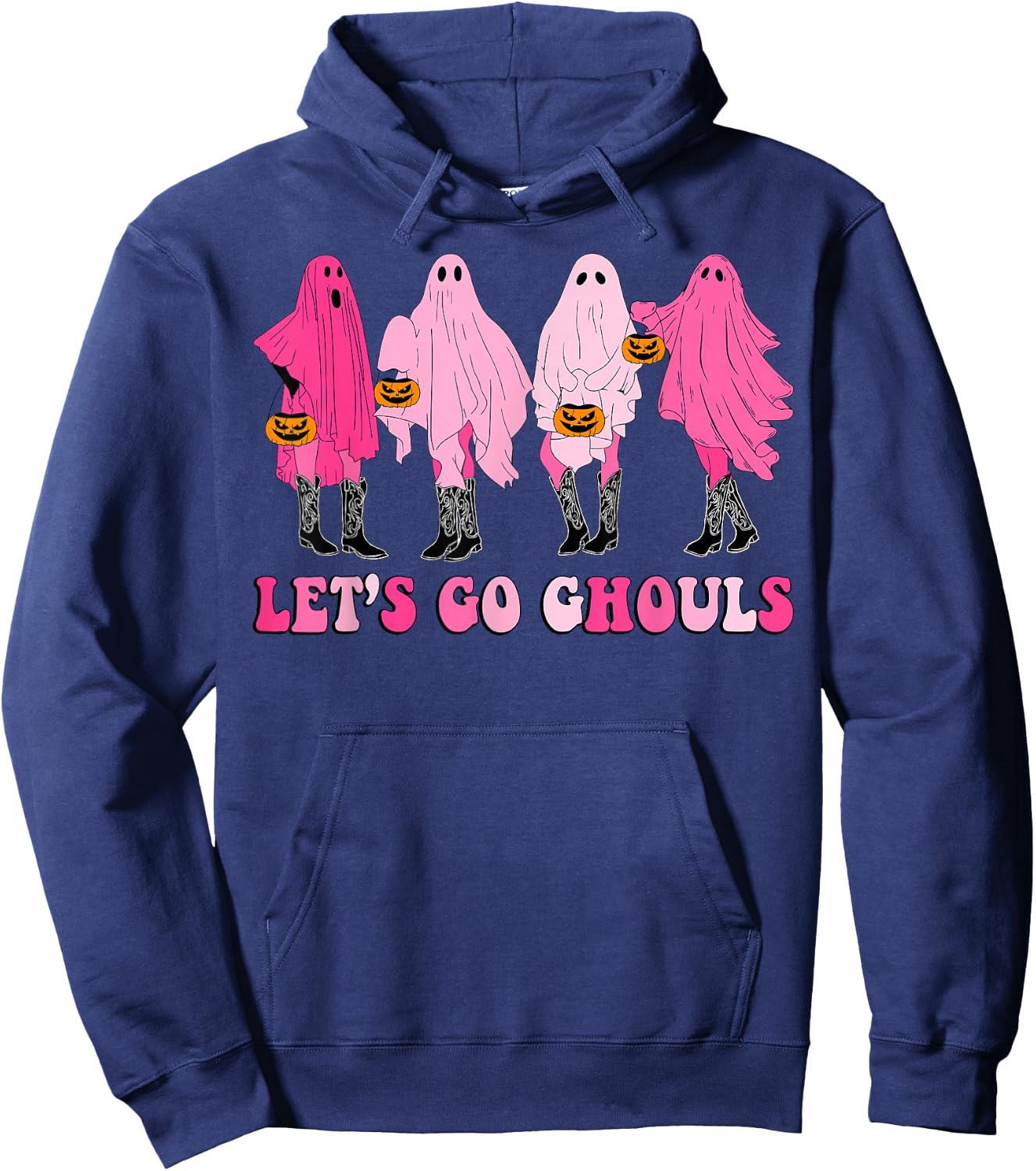 Let’s Go Ghouls Groovy Trick Or Treat Ghosts Halloween Hoodie - Hoodie | Navy