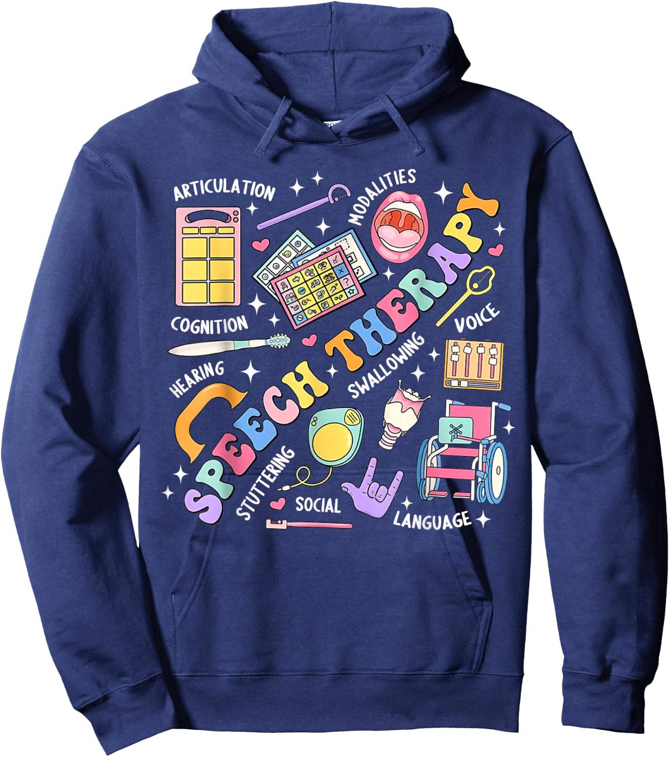 Speech Therapy Retro Groovy Language Pathologist Therapist Hoodie - Hoodie | Navy