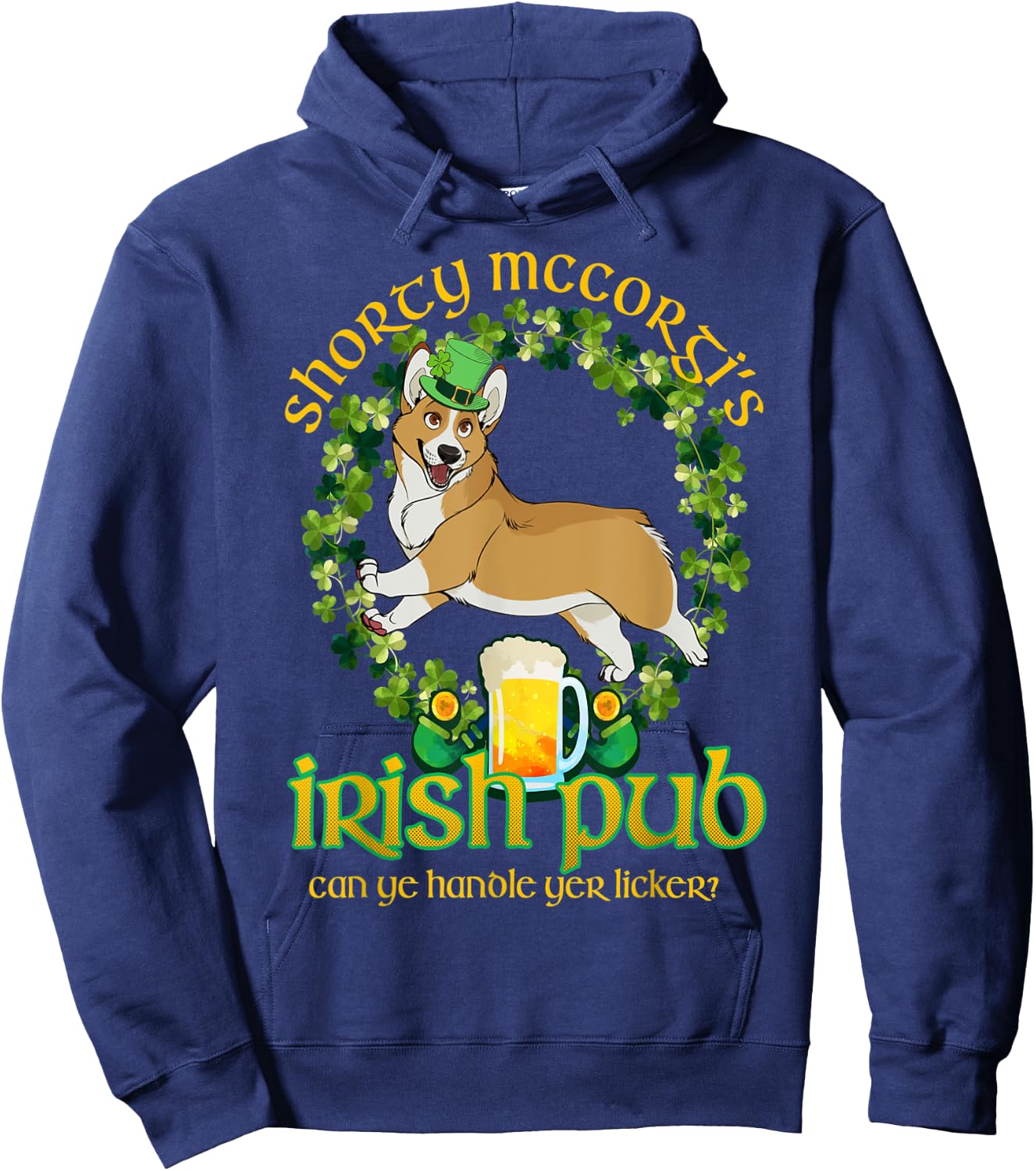 Shorty Mc Corgi's Irish Pub Funny St Patrick's Day Hoodie - Hoodie | Navy