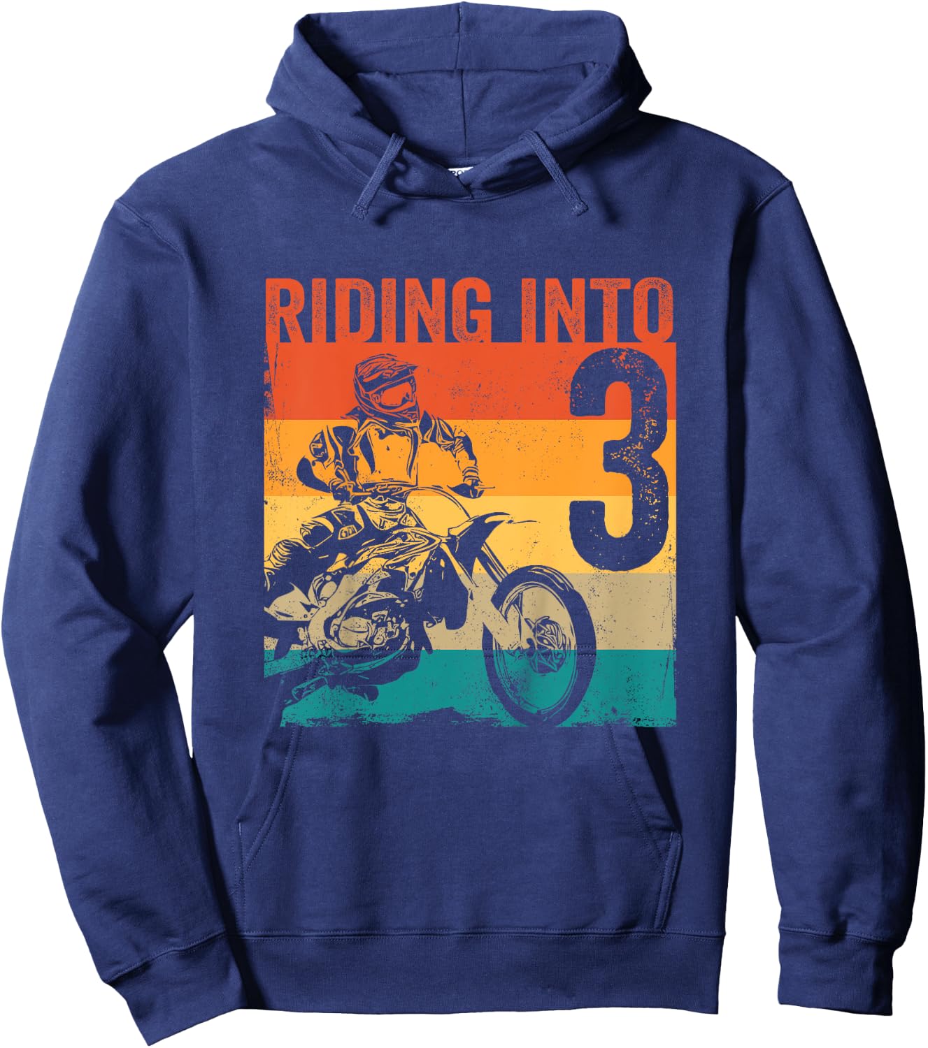 Kids Motocross 3 Years Old Dirt Bike 3rd Birthday Party Hoodie - Hoodie | Navy