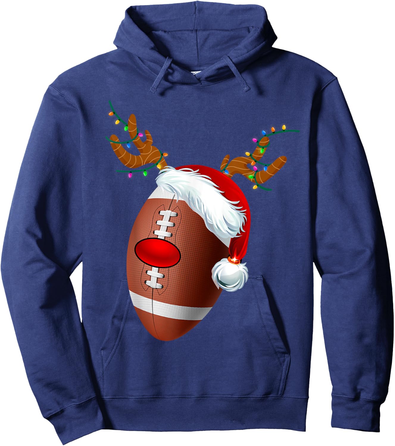 Christmas Football Ball Santa Hat Reindeer Xmas Boys Men Hoodie - Hoodie | Navy
