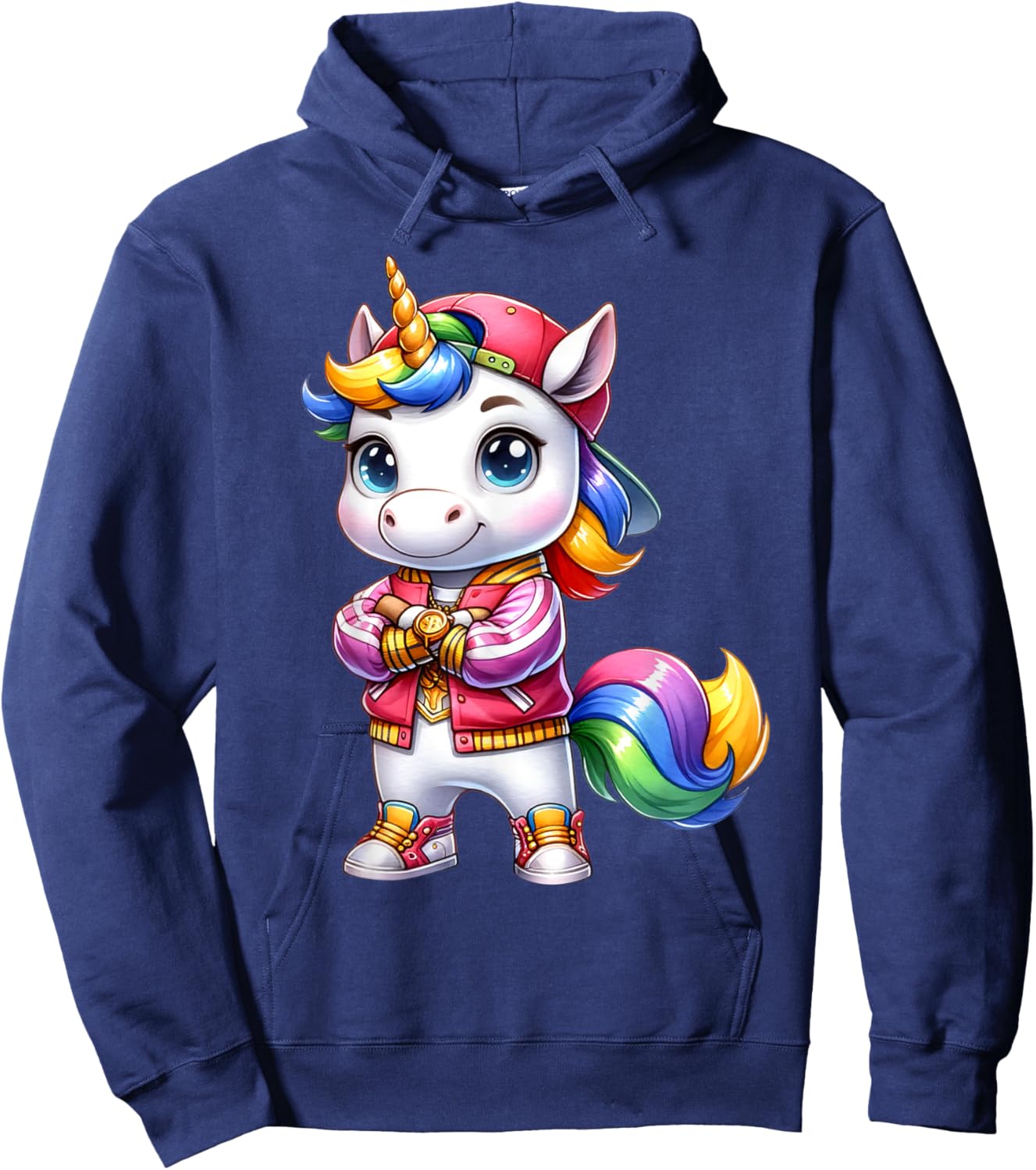 Hip Hop Unicorn Rainbow Swag Kids Fun Hoodie - Hoodie | Navy