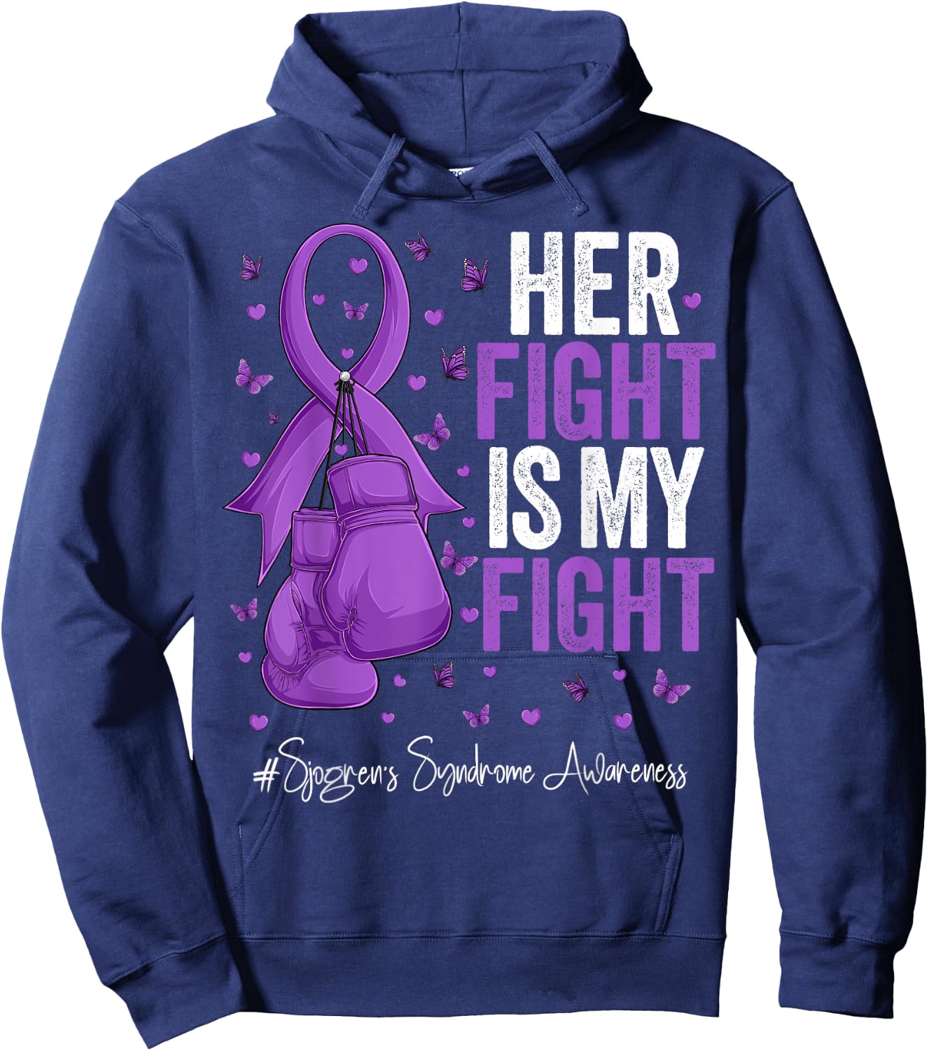 Purple Ribbon Survivor Fighter Sjogren's Syndrome Awareness Hoodie - Hoodie | Navy