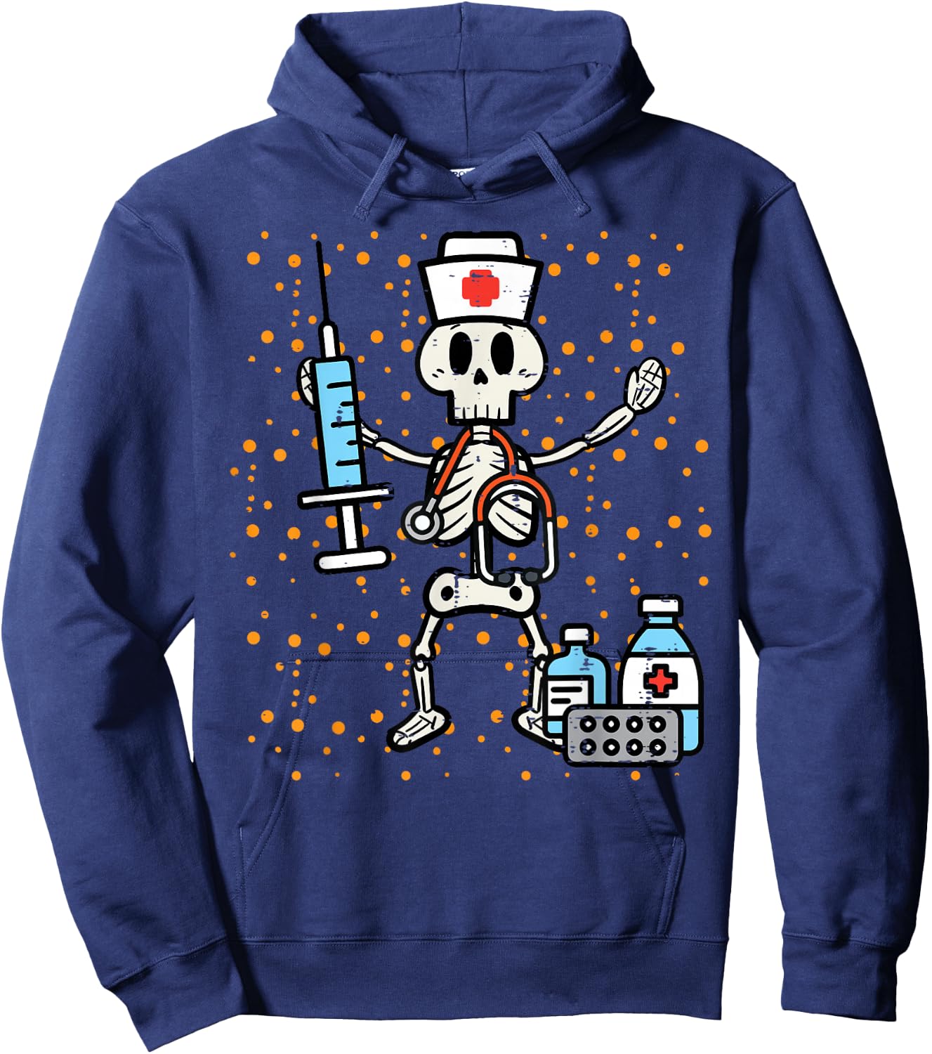 Halloween Orthopedic Nurse Skeleton Scrub Top Costume Women Hoodie - Hoodie | Navy