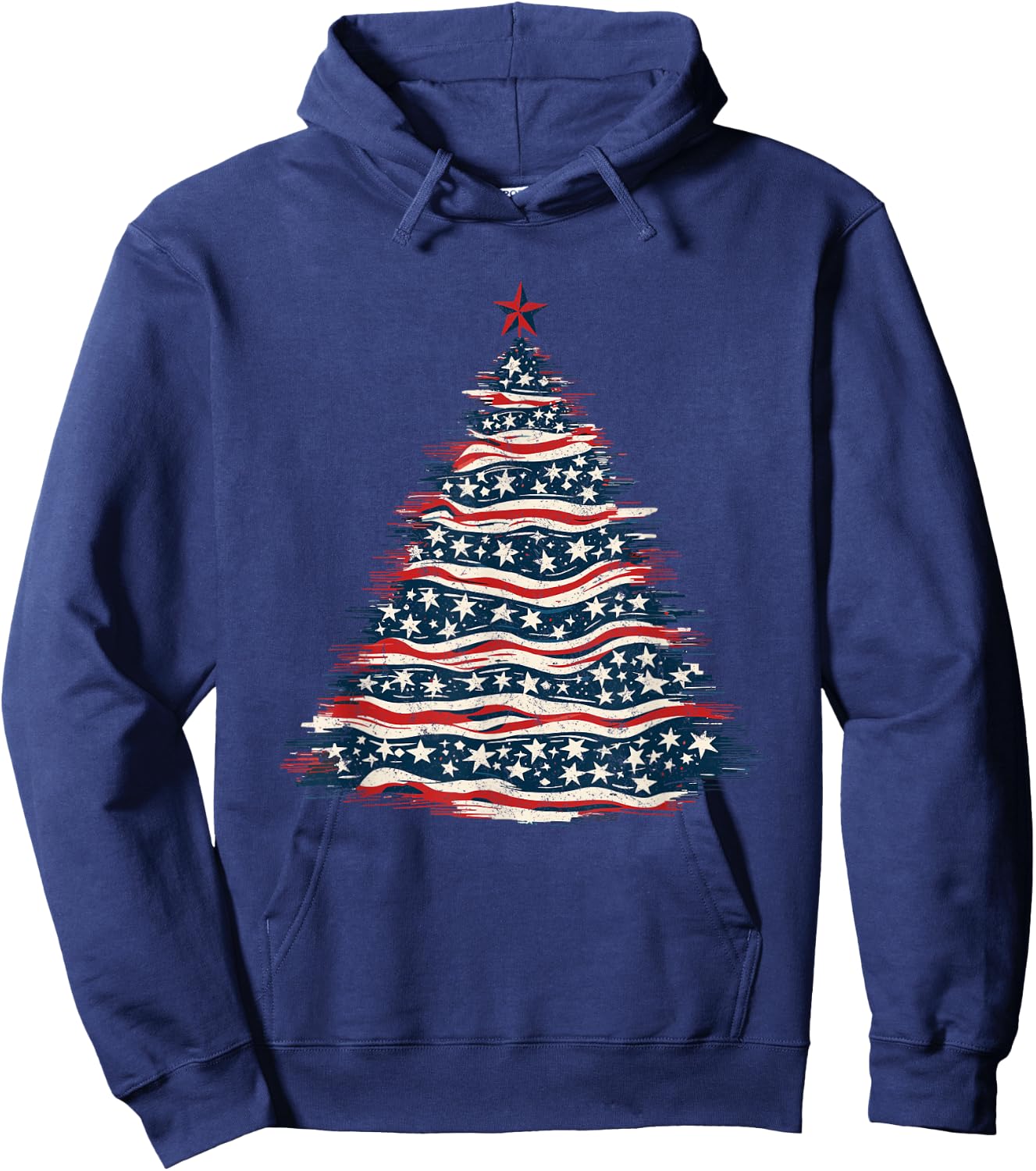 Patriotic American Flag Christmas Tree Hoodie - Hoodie | Navy