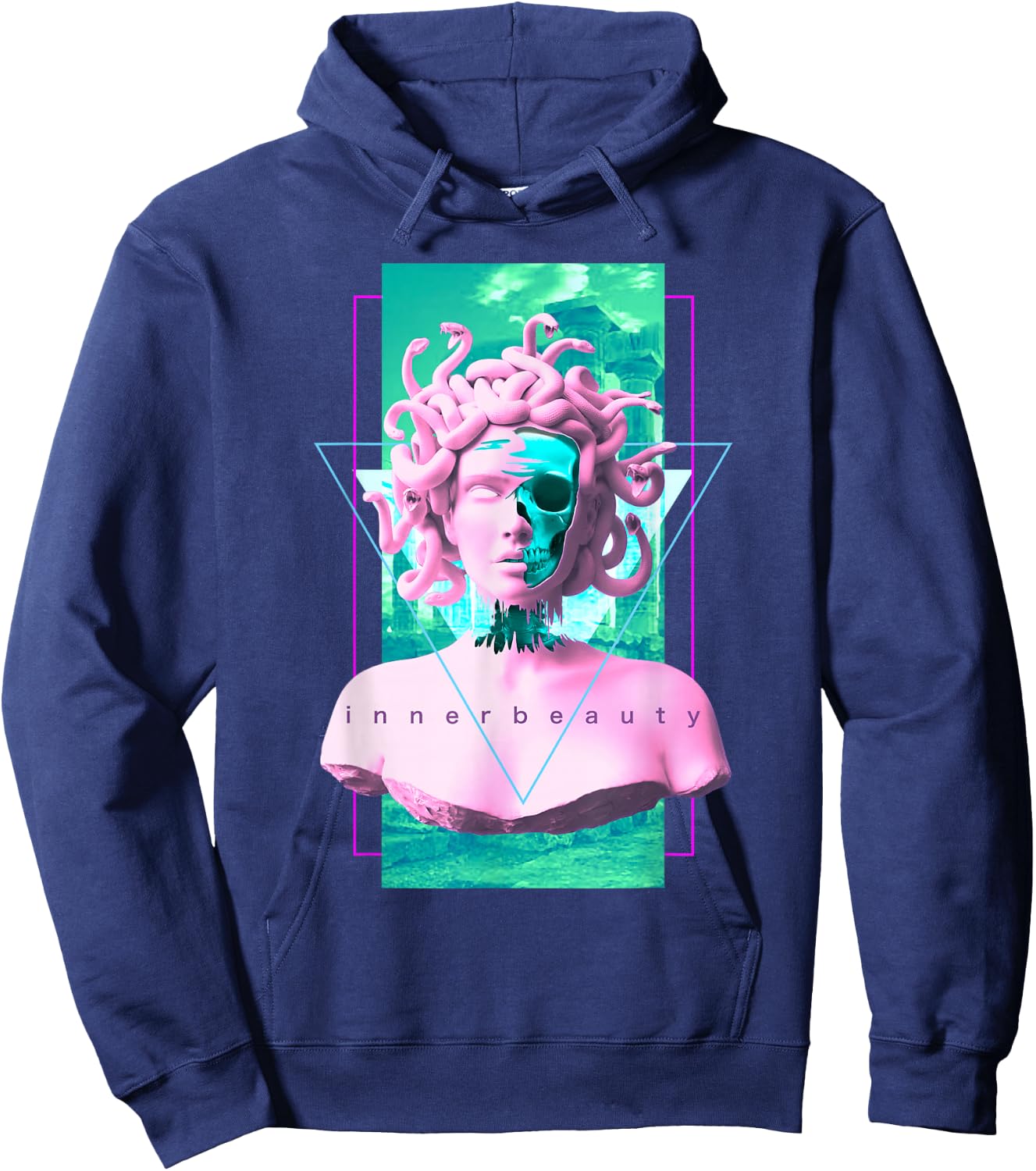 Vaporwave Medusa Skull Statue Aesthetic Art Retro Hoodie - Hoodie | Navy