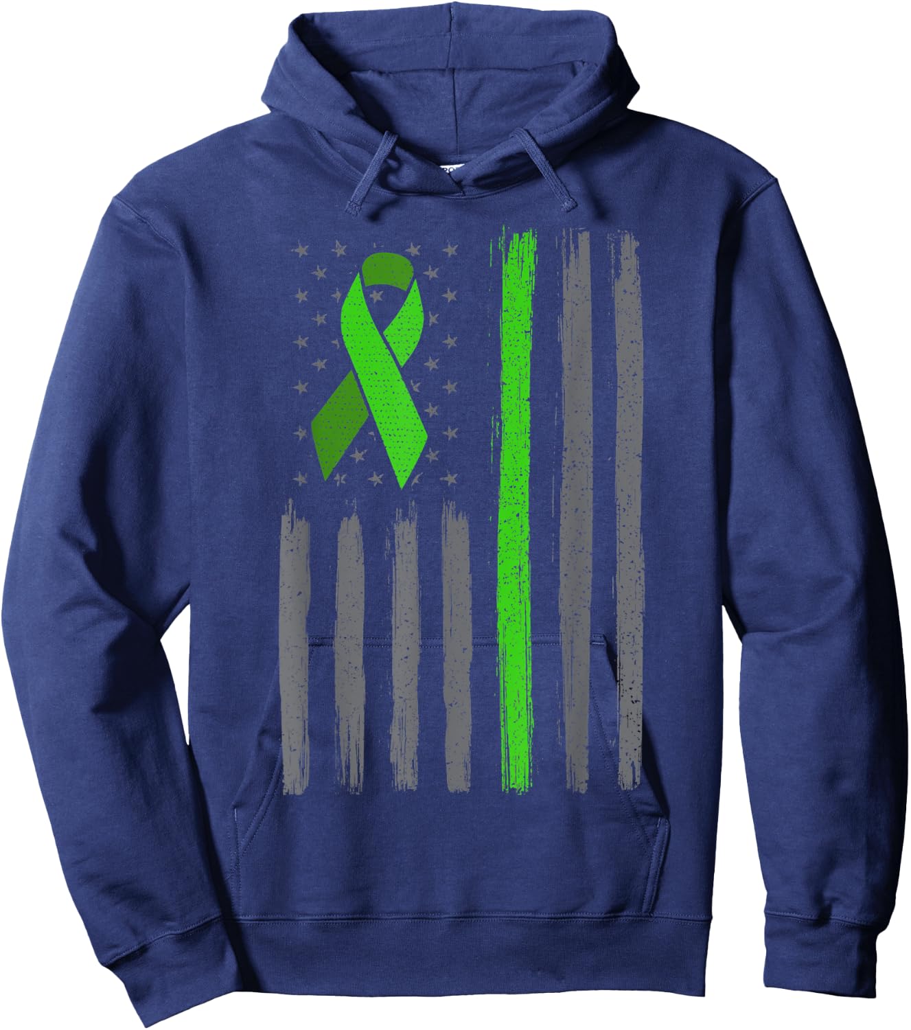 Lime green ribbon flag non hodgkin lymphoma cancer awareness Hoodie - Hoodie | Navy