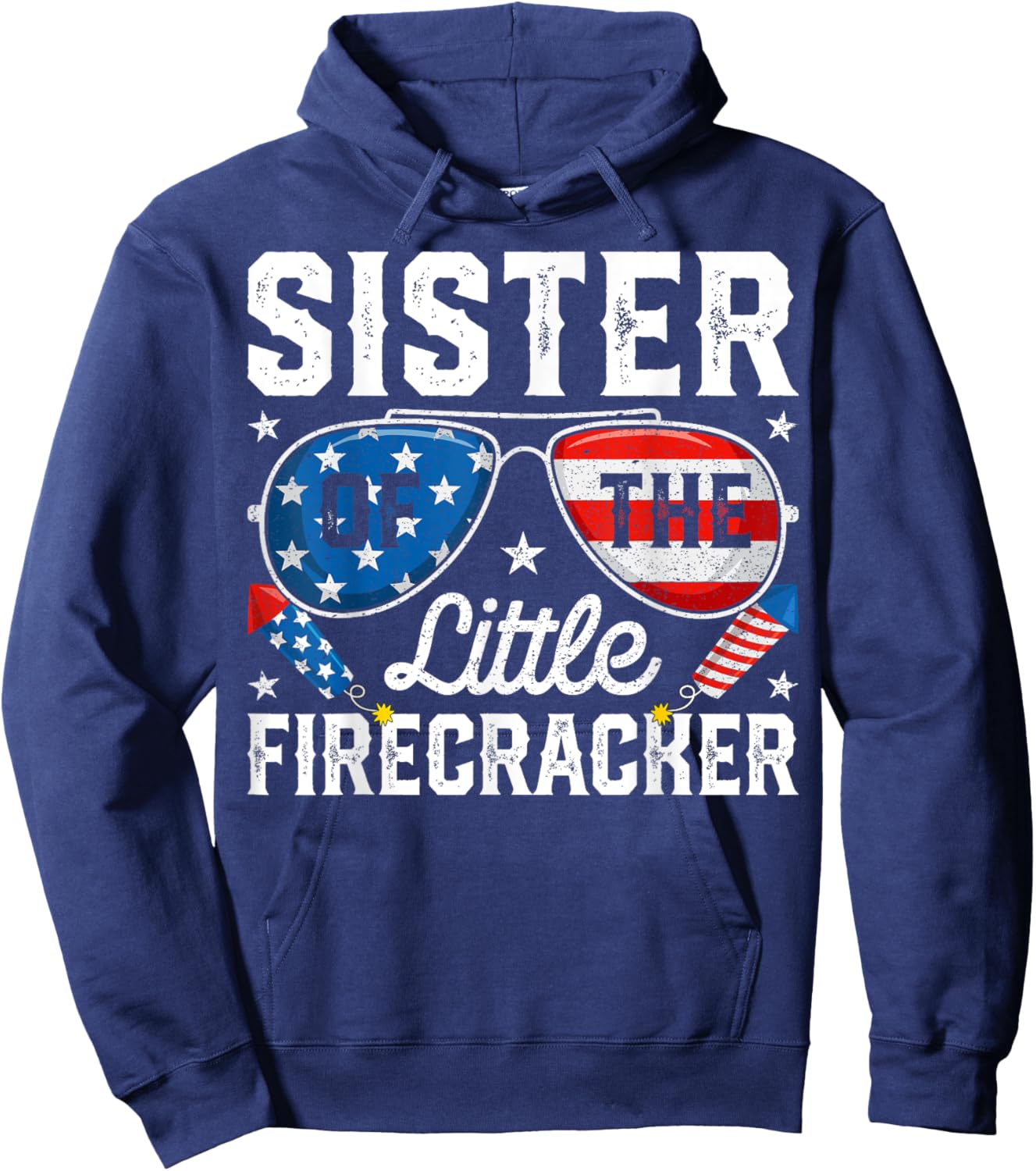 4th of July Birthday Sister Of The Little Firecracker Hoodie - Hoodie | Navy