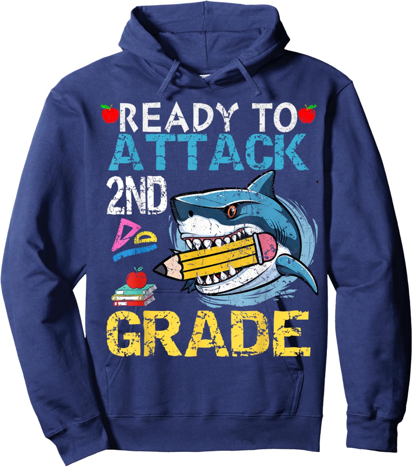 Ready To Attack 2nd Grade Funny Shark 2nd First Day School Hoodie - Hoodie | Navy