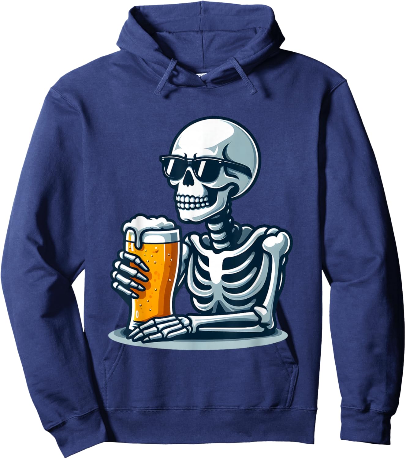 Skeleton Beer Drinking Sunglasses Funny Halloween Beer Lover Hoodie - Hoodie | Navy