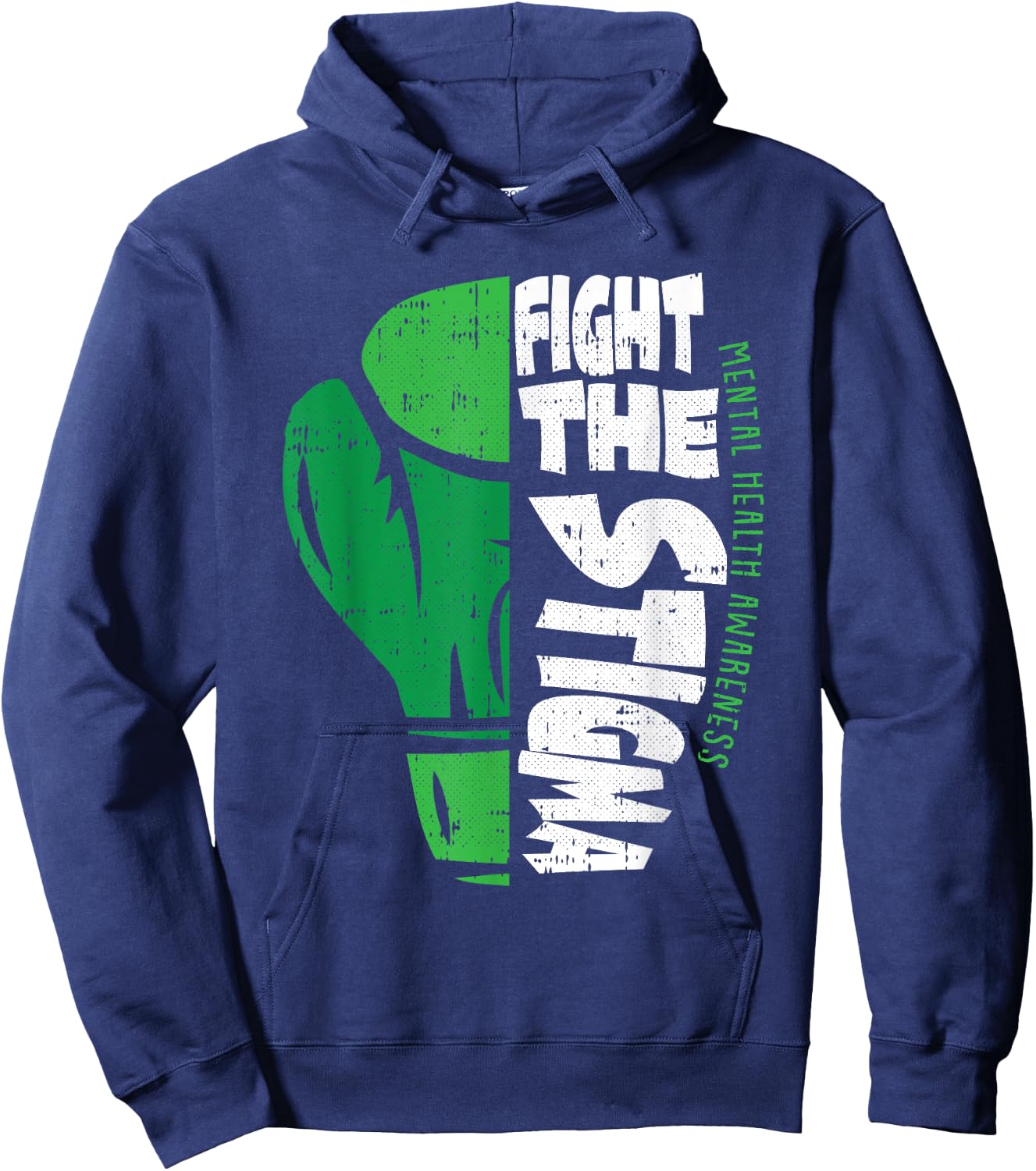 Fight The Stigma Mental Health Awareness Green Ribbon Hoodie - Hoodie | Navy