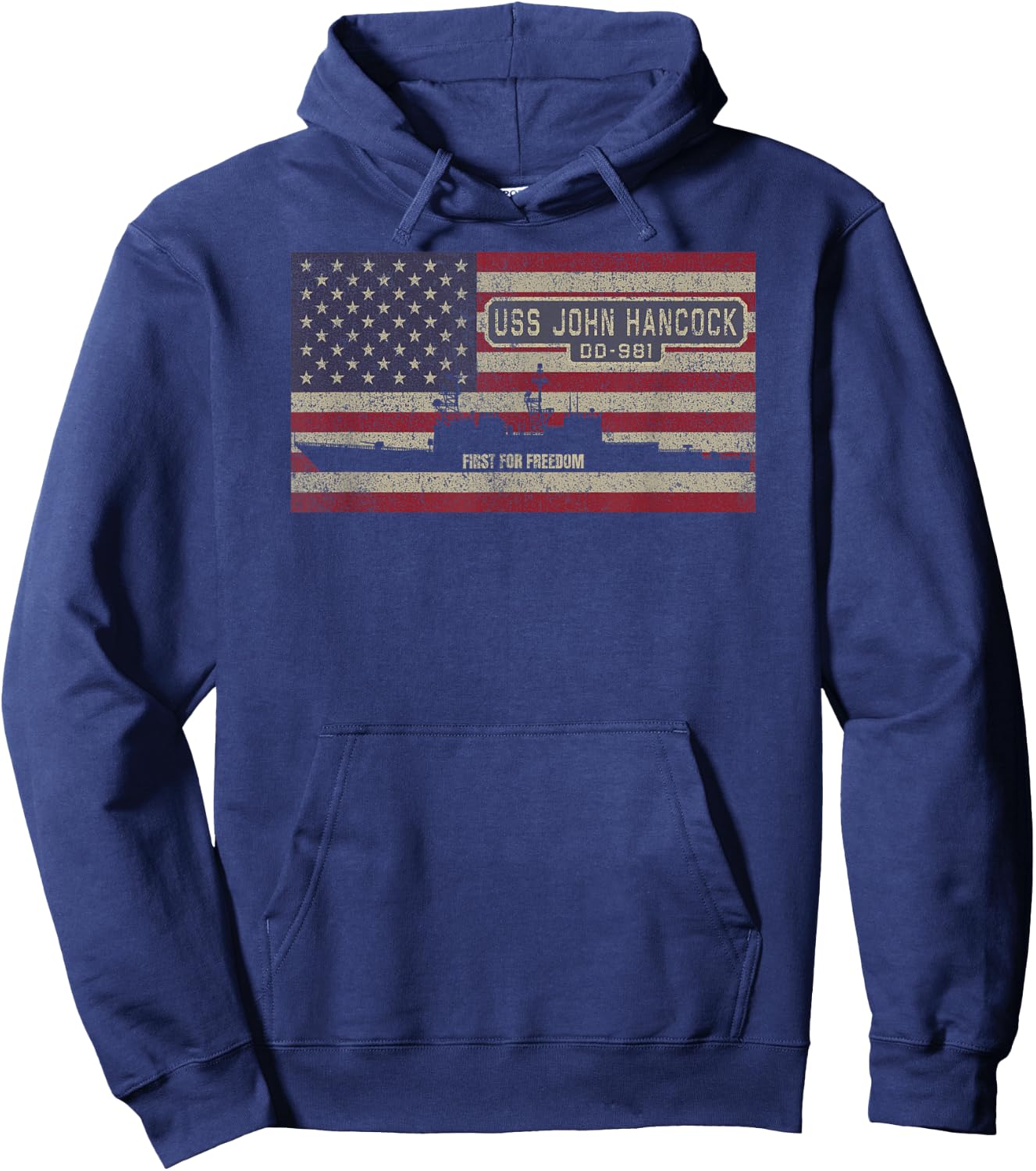 USS John Hancock DD-981 Destroyer Ship USA American Flag Kids Men Hoodie - Hoodie | Navy