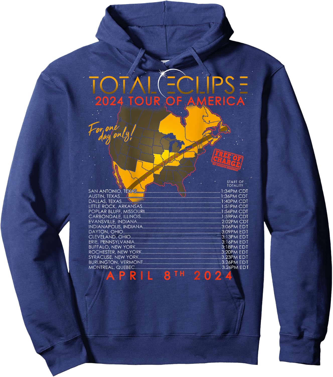 Total Solar Eclipse 2024 Tour of America 04.08.24 Hoodie - Hoodie | Navy