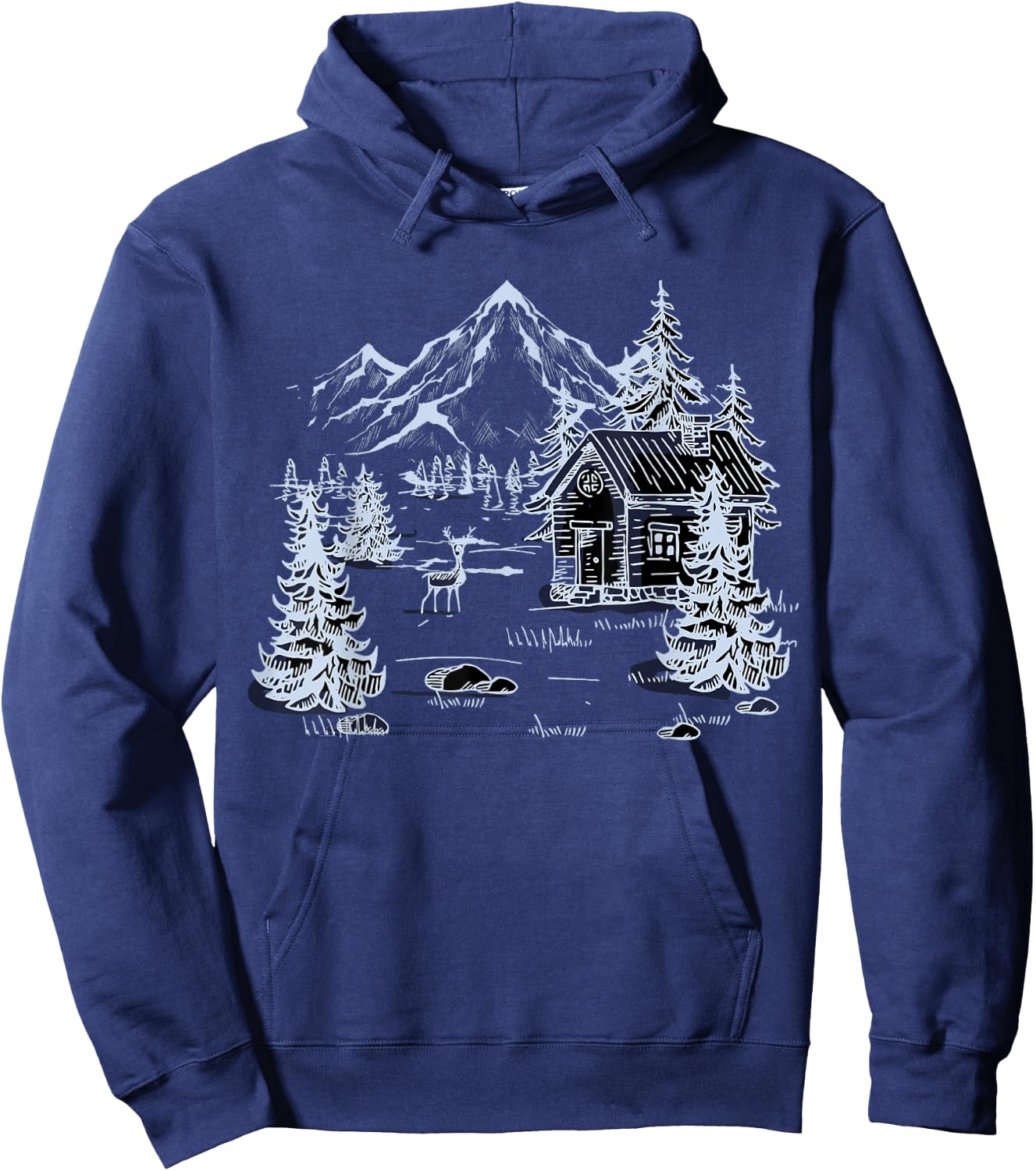 Outdoors Nature Mountains Trees Wildlife House Forest Hiking Hoodie - Hoodie | Navy