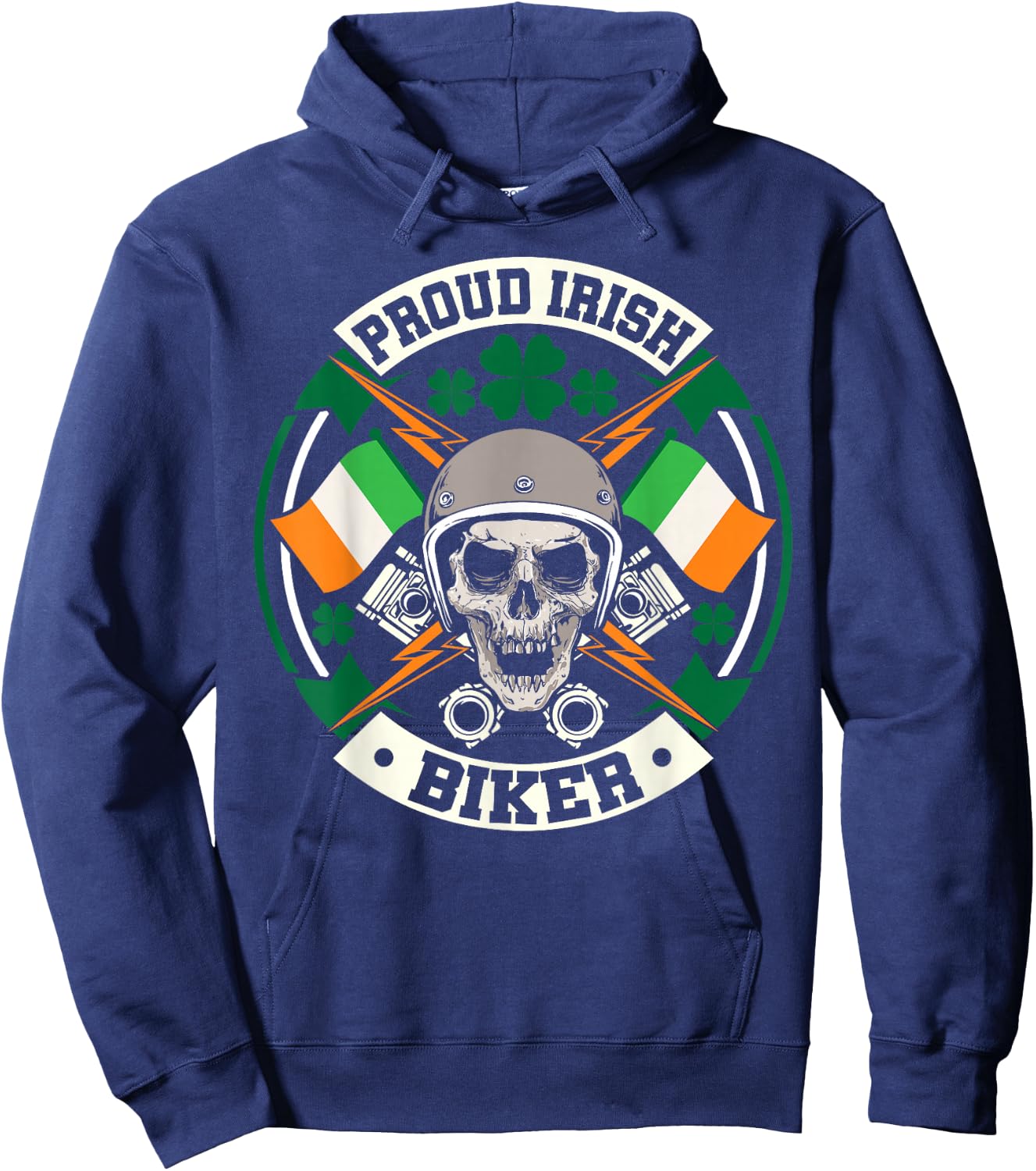 Motorcycle Proud Irish Biker Ireland Skull St Patricks Day Hoodie - Hoodie | Navy