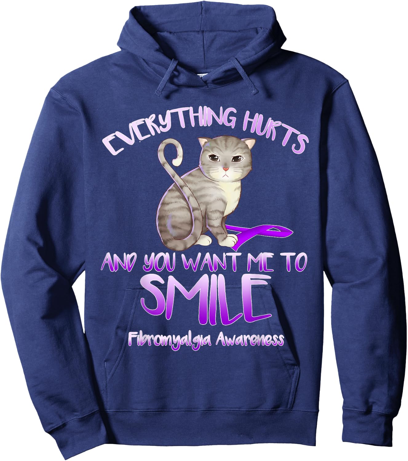 Everything hurts and you tell me to smile fibromyalgia Cat Women Girls Kids Hoodie - Hoodie | Navy