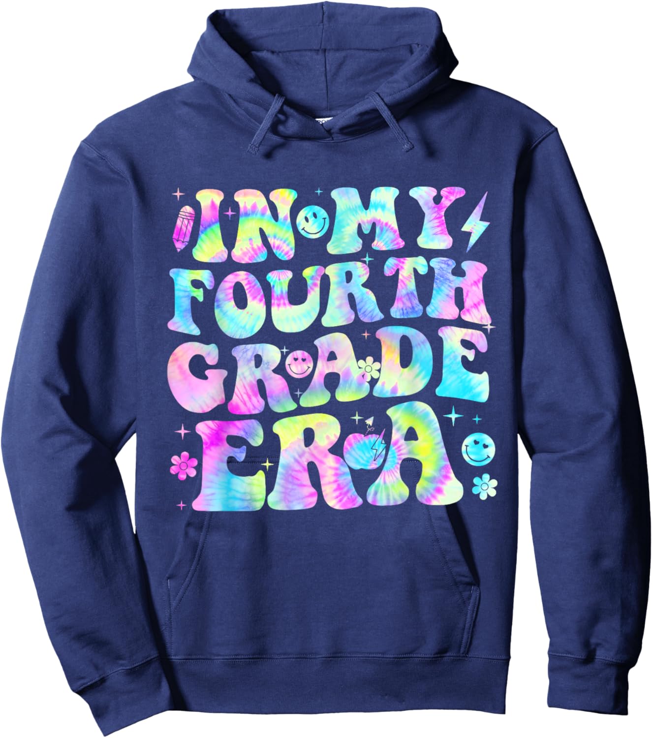 Groovy In My Fourth Grade Era First Day 4th Grade Tie Dye Hoodie - Hoodie | Navy