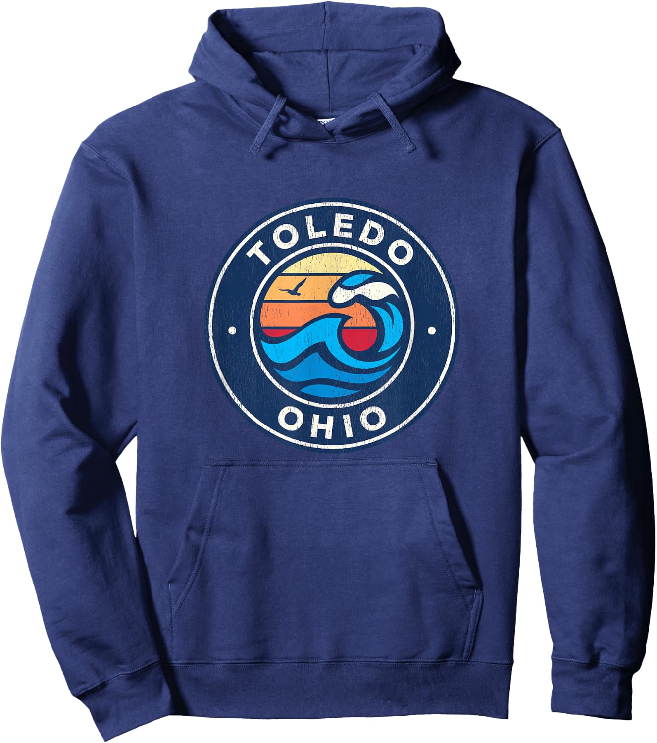 Toledo Ohio OH Vintage Nautical Waves Design Hoodie - Hoodie | Navy