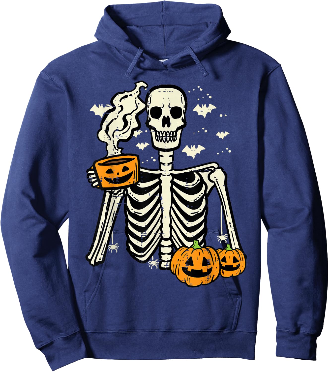 Halloween Skeleton Pumpkin Fall Coffee Fun Costume Men Women Hoodie - Hoodie | Navy