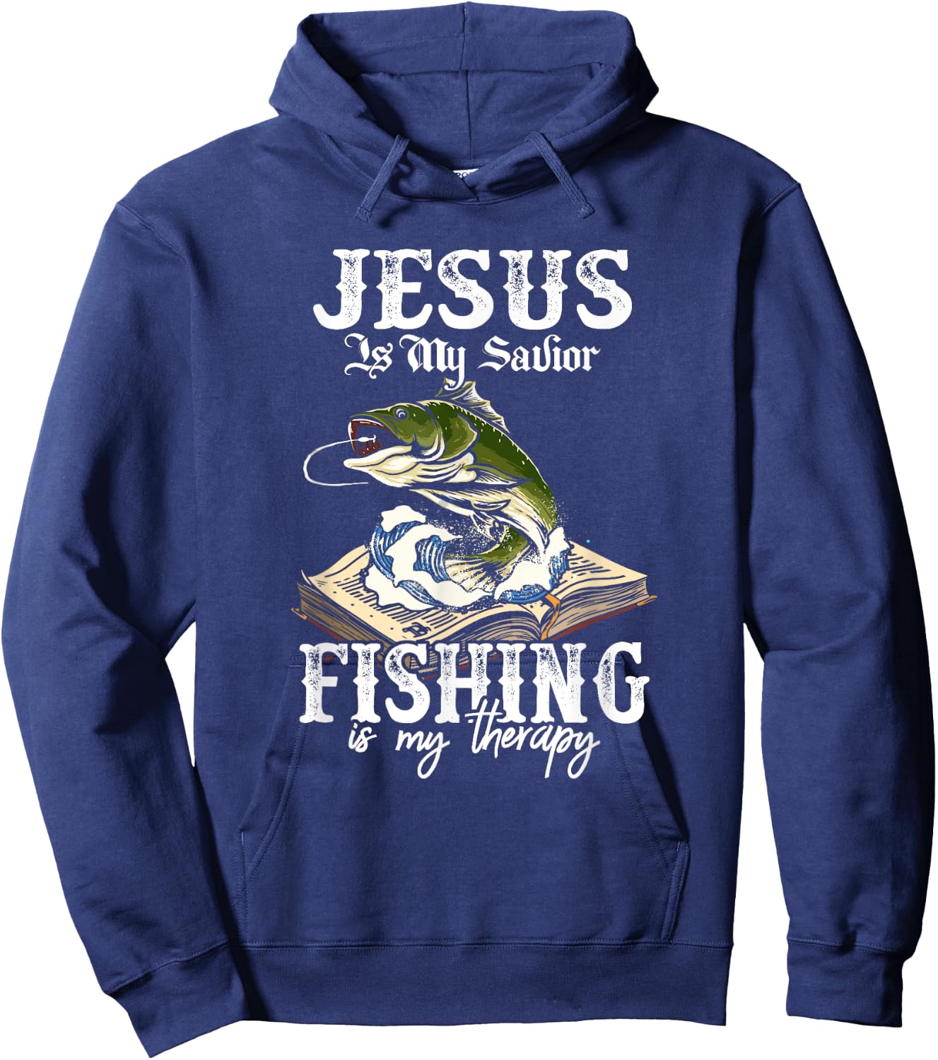 Jesus Is My Savior Fishing Is My Therapy Funny Christian Hoodie - Hoodie | Navy