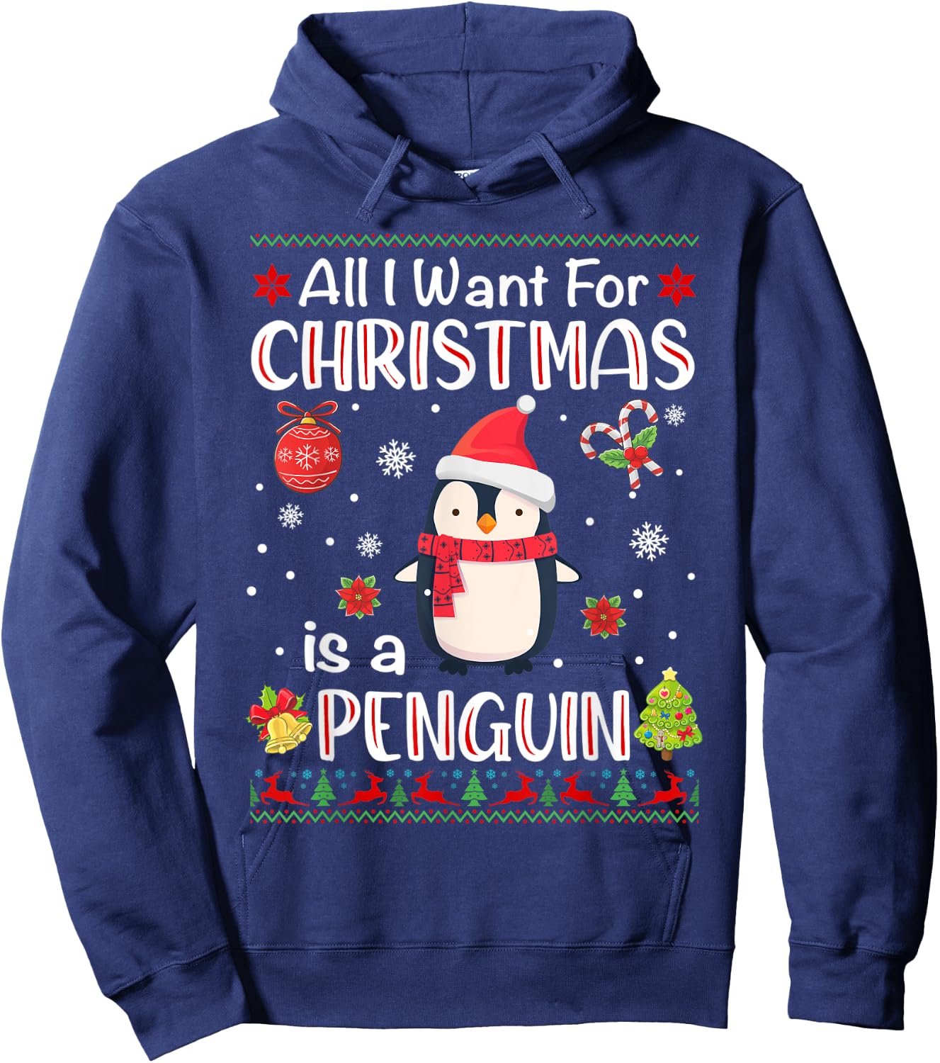 All I Want Is A Penguin For Christmas Ugly Xmas Pajamas Hoodie - Hoodie | Navy