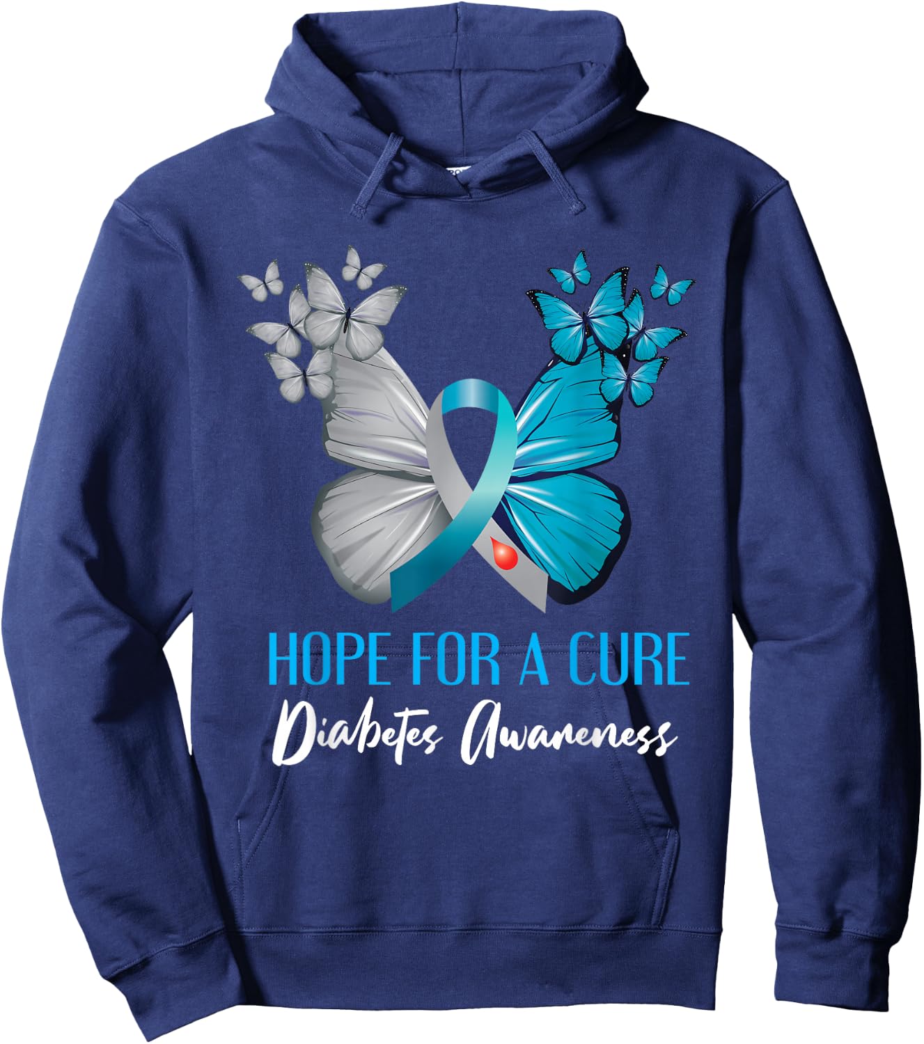 Type 1 Diabetes Awareness Hope For A Cure Mom Butterfly Hoodie - Hoodie | Navy