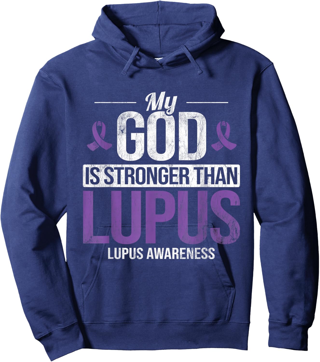 My God Stronger Than Lupus Lupus Awareness SLE Purple Ribbon Hoodie - Hoodie | Navy