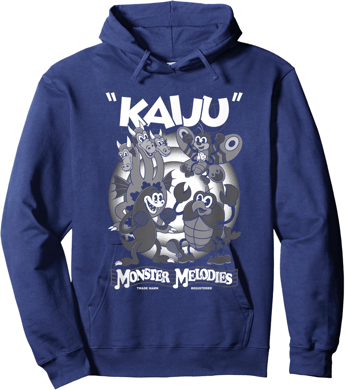 Monster Melodies - Vintage Cartoon Kaiju - Creepy Cute Goth Hoodie - Hoodie | Navy