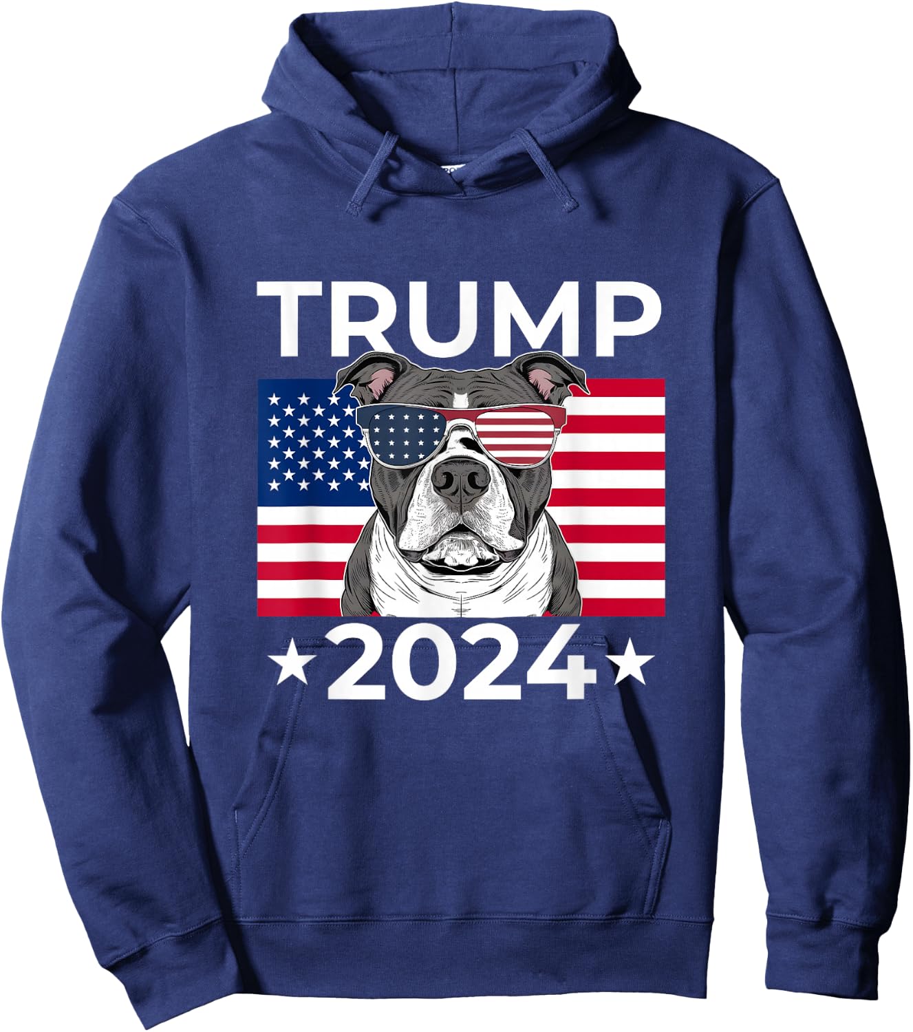 US Election Vote Donald Trump 2024 Pitbull Dog USA Flag Hoodie - Hoodie | Navy