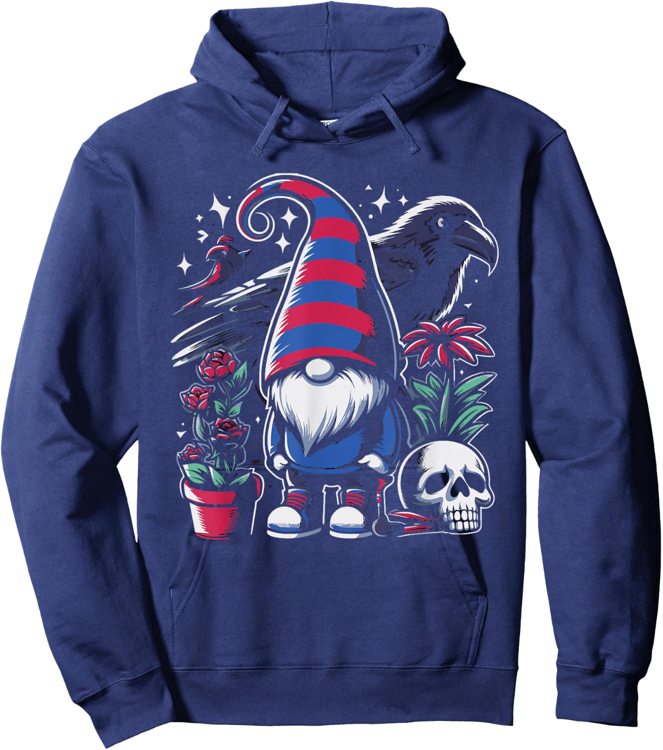 Gnome Raven Crow Bird Skull Emo Goth Gothic Punk Hoodie - Hoodie | Navy