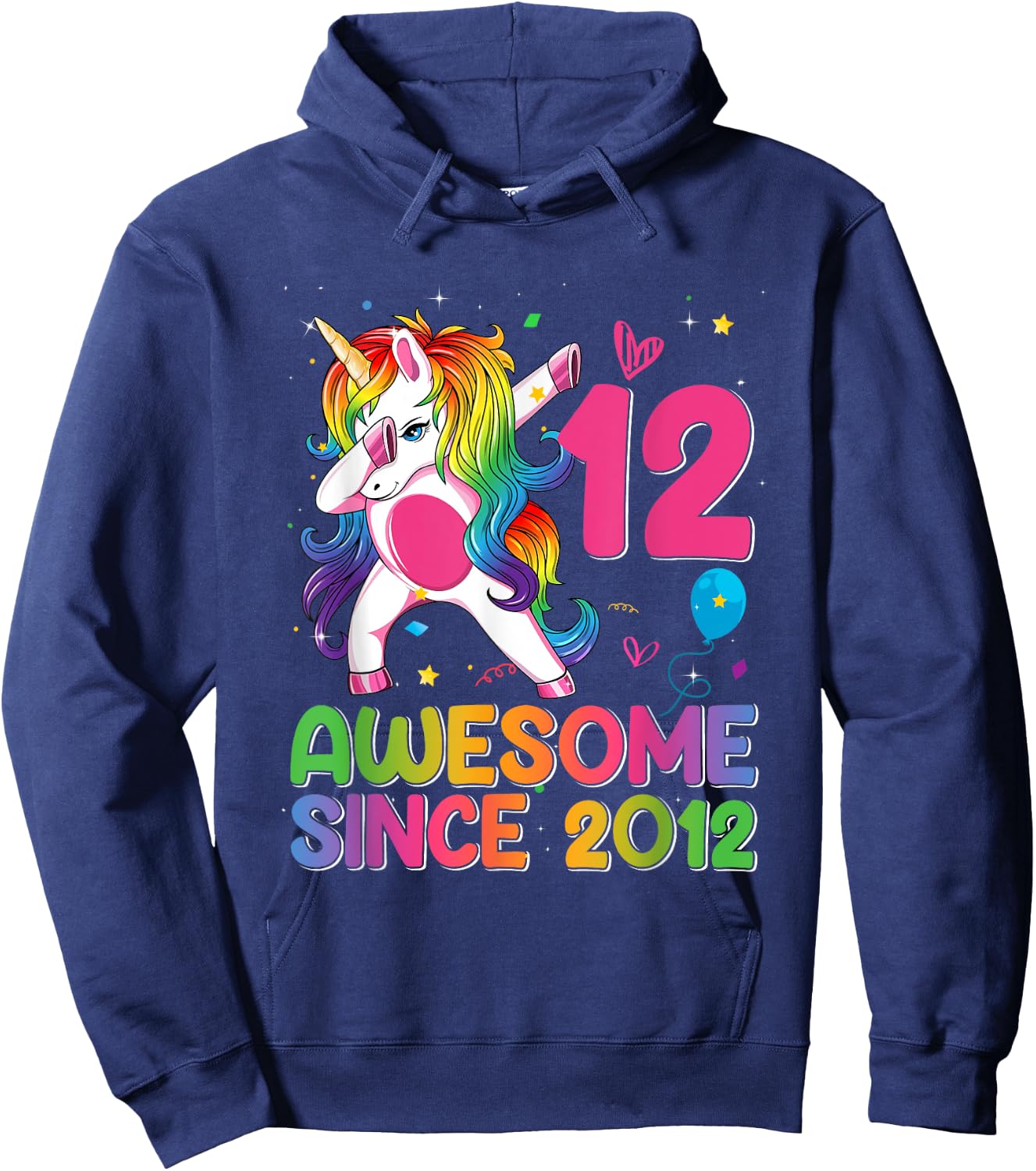 12 Years Old Awesome Since 2012 12th Birthday Unicorn Girls Hoodie - Hoodie | Navy