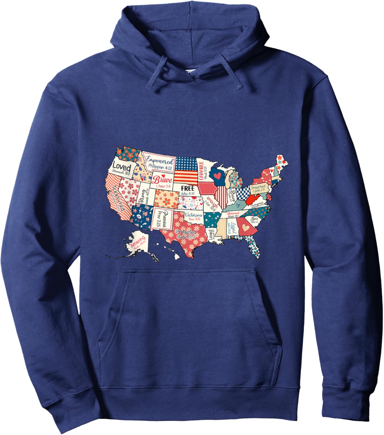 US Map Bible Verses Natural Infant Christian Faith Men Women Hoodie - Hoodie | Navy